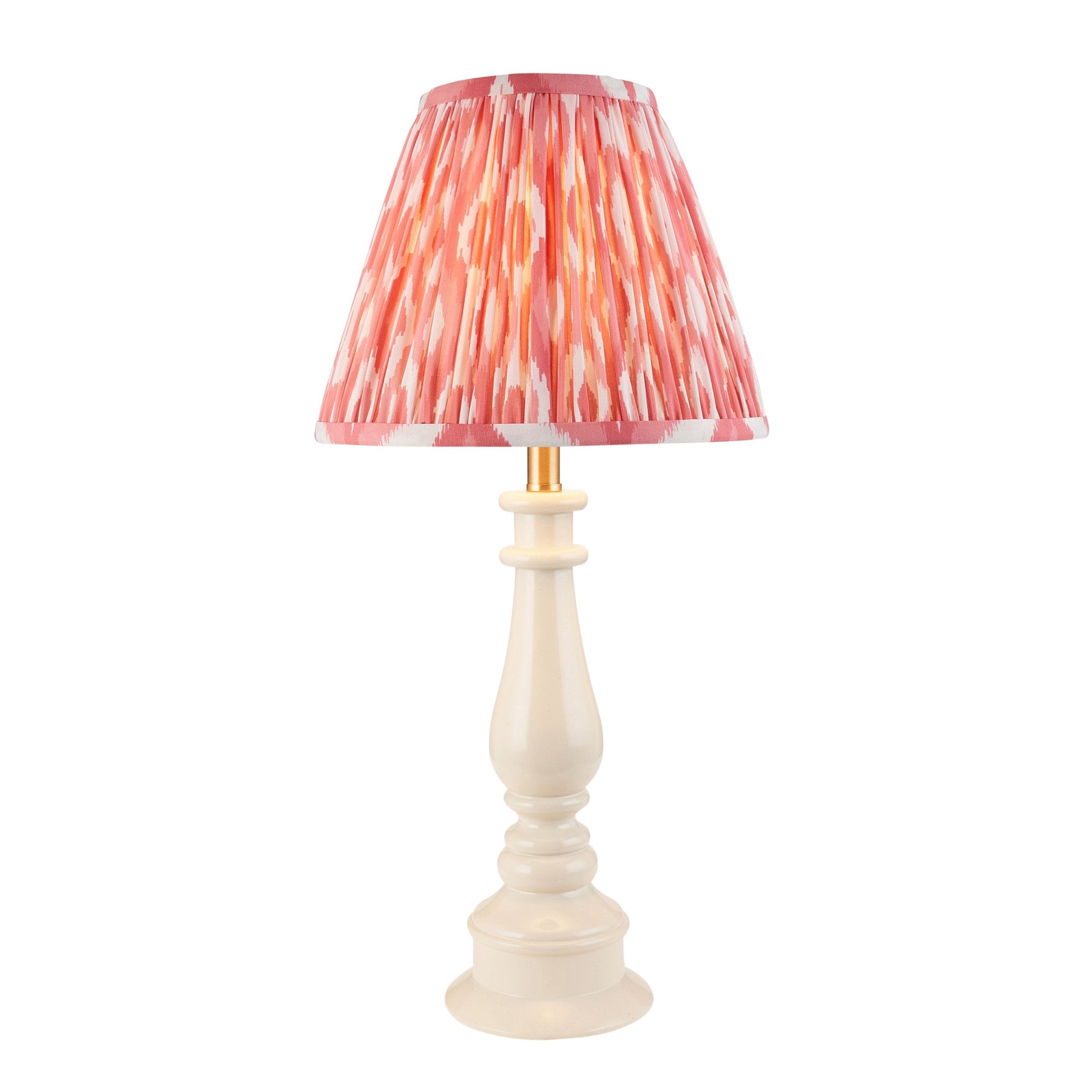 Endon Myrtle Gloss Almond White Table Lamp & Ikat 25cm Coral Pink Shade