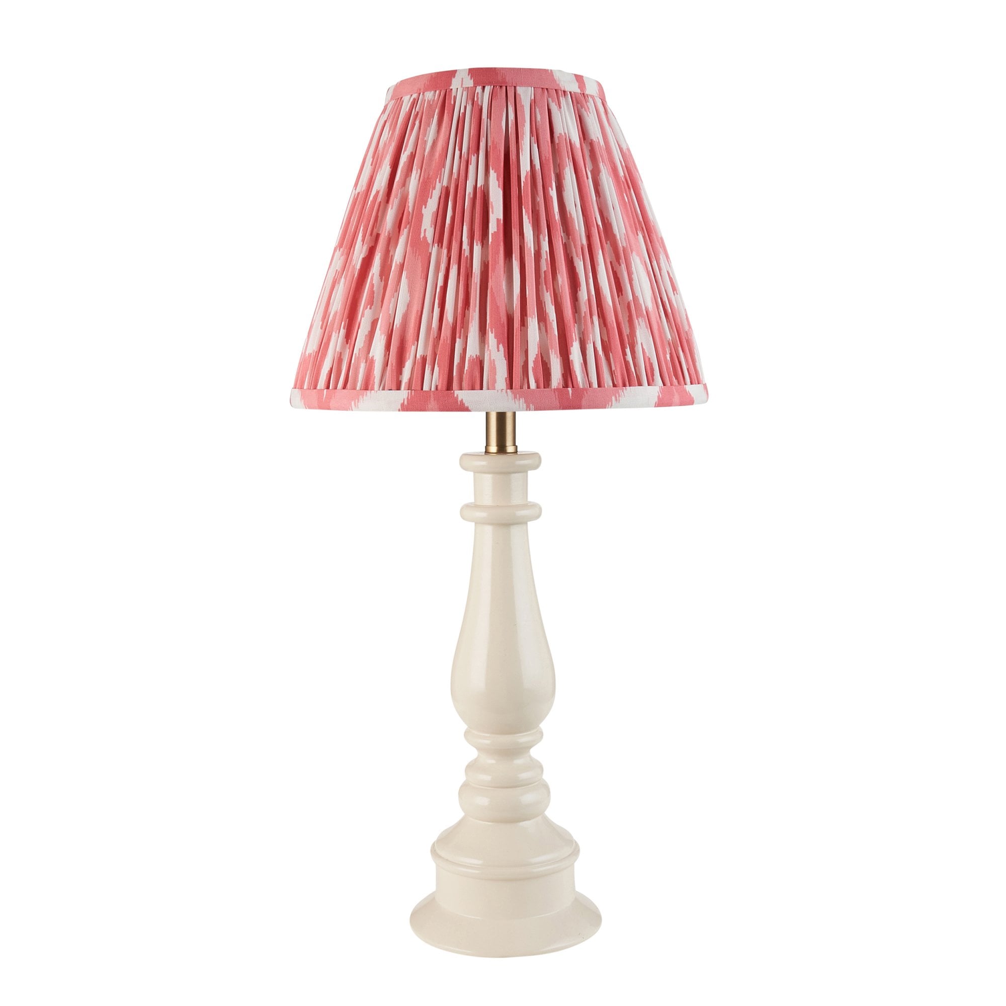 Endon Myrtle Gloss Almond White Table Lamp & Ikat 25cm Coral Pink Shade