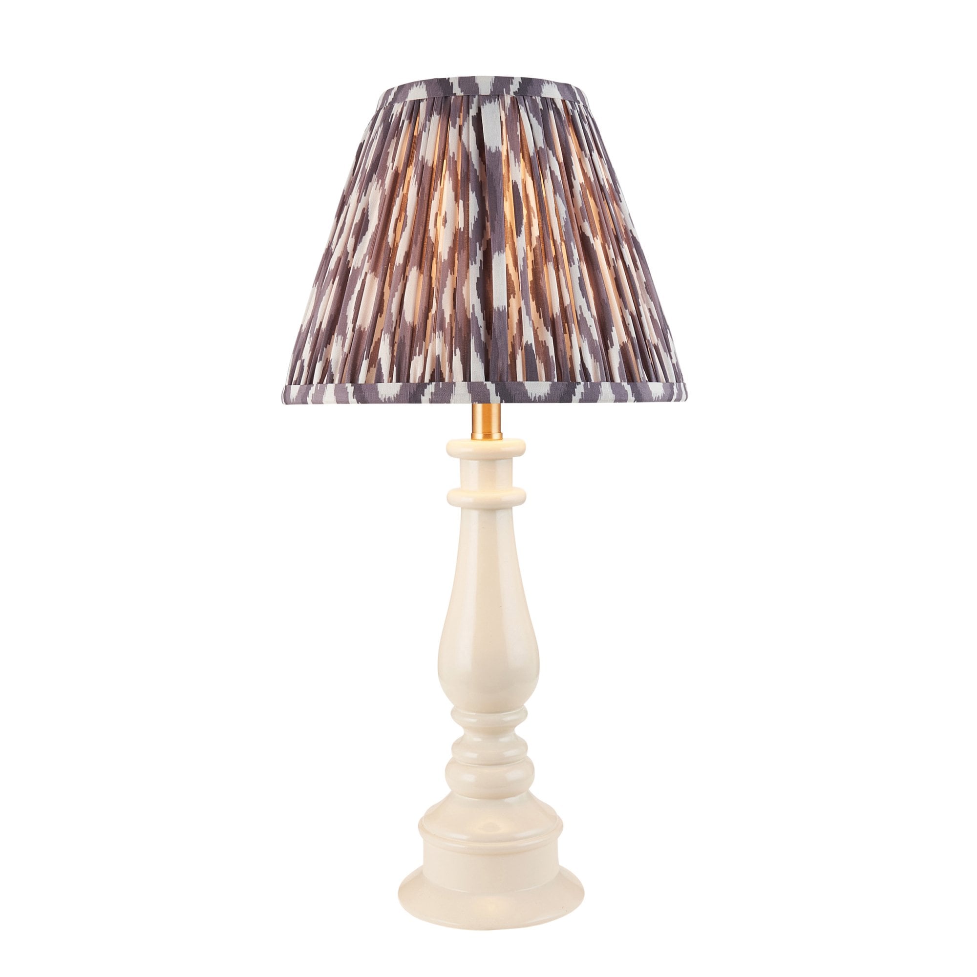 Endon Myrtle Gloss Almond White Table Lamp & Ikat 25cm Pearl Grey Shade