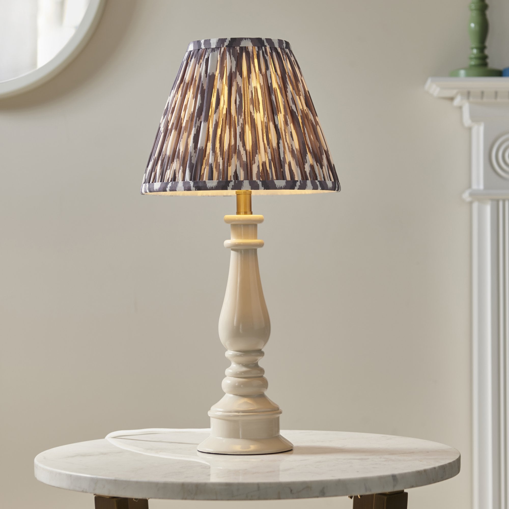 Endon Myrtle Gloss Almond White Table Lamp & Ikat 25cm Pearl Grey Shade