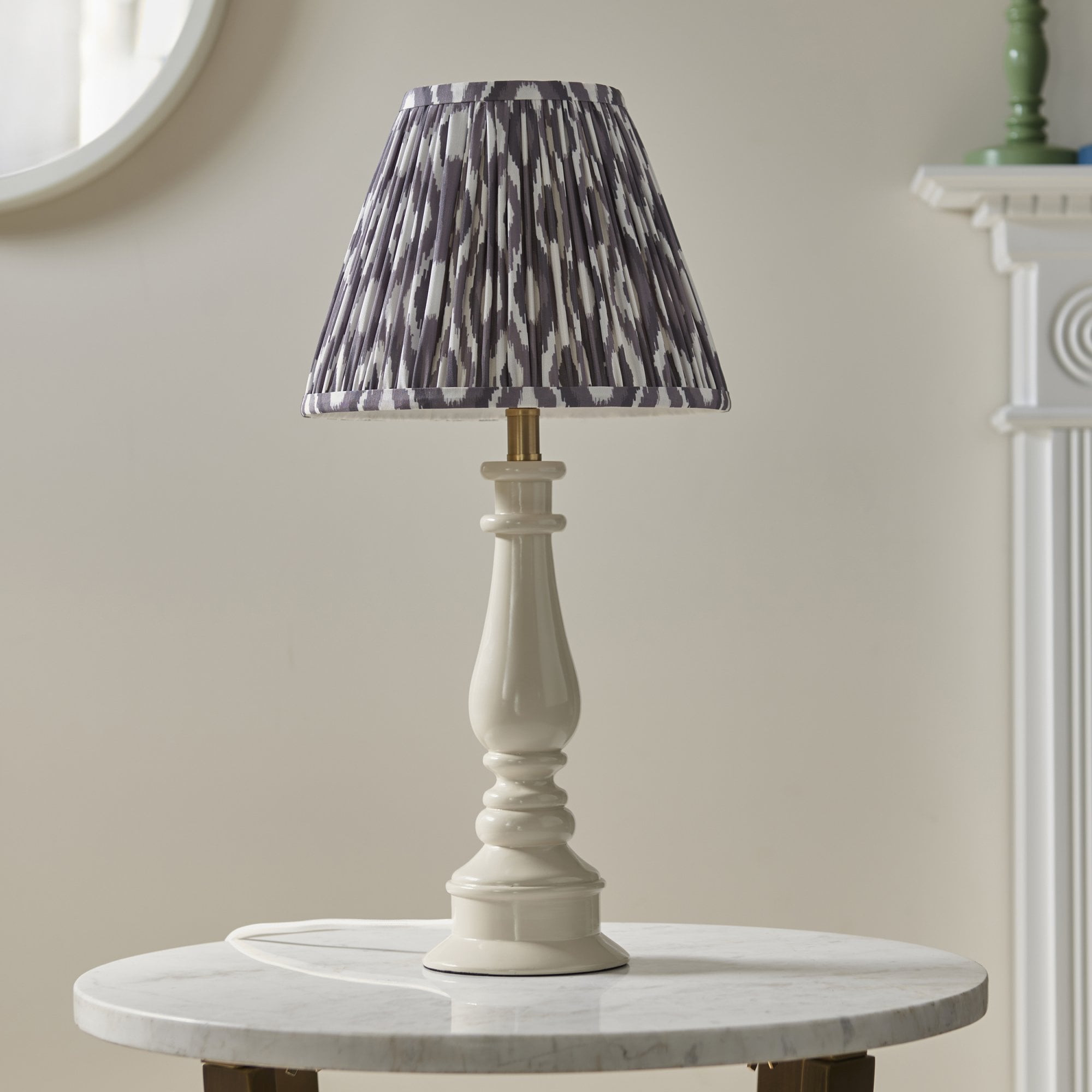 Endon Myrtle Gloss Almond White Table Lamp & Ikat 25cm Pearl Grey Shade