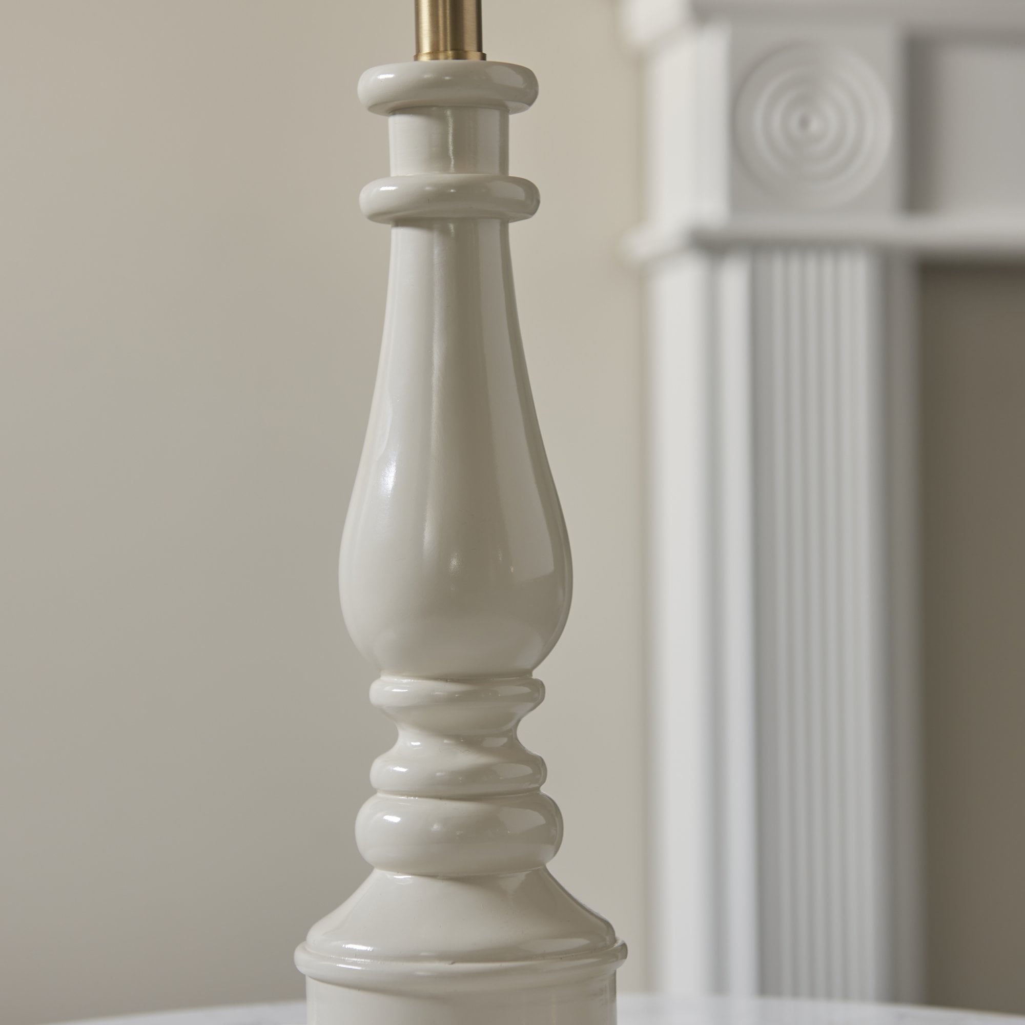 Endon Myrtle Gloss Almond White Table Lamp & Ikat 25cm Neutral Shade