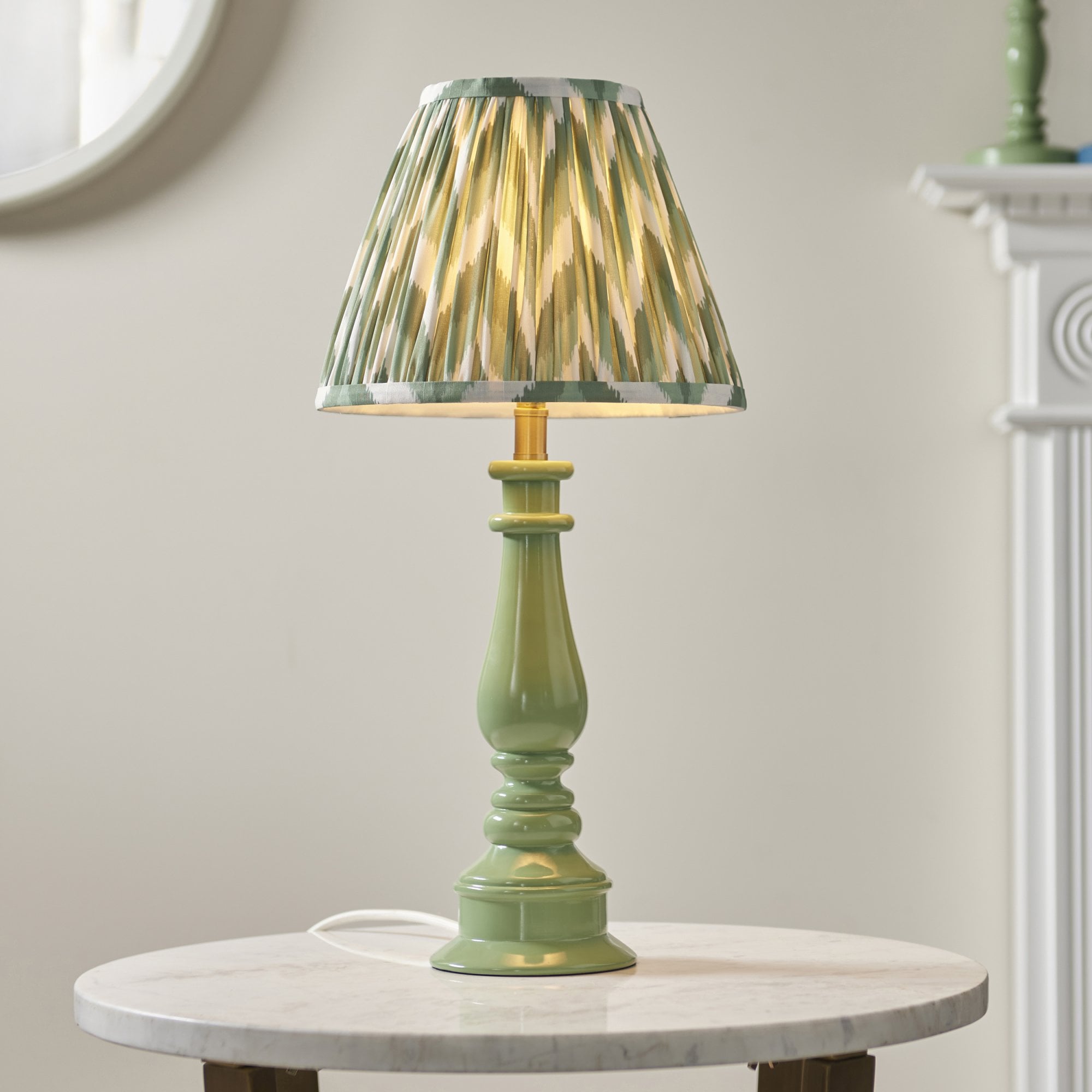 Endon Myrtle Gloss Cotswold Green Table Lamp & Zigzag 25cm Cotswold Green Shade