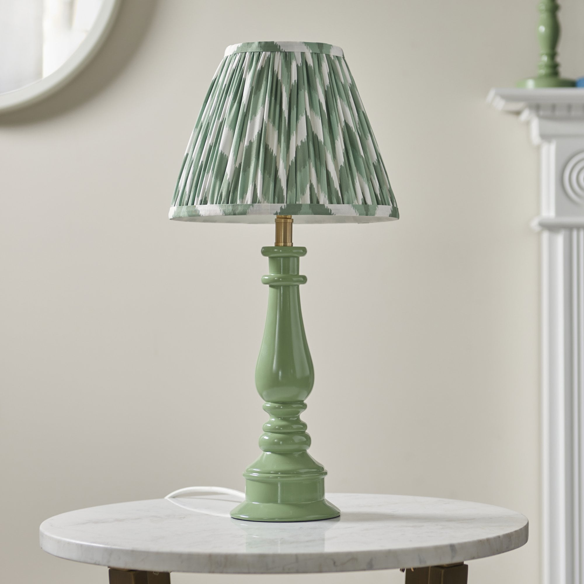 Endon Myrtle Gloss Cotswold Green Table Lamp & Zigzag 25cm Cotswold Green Shade