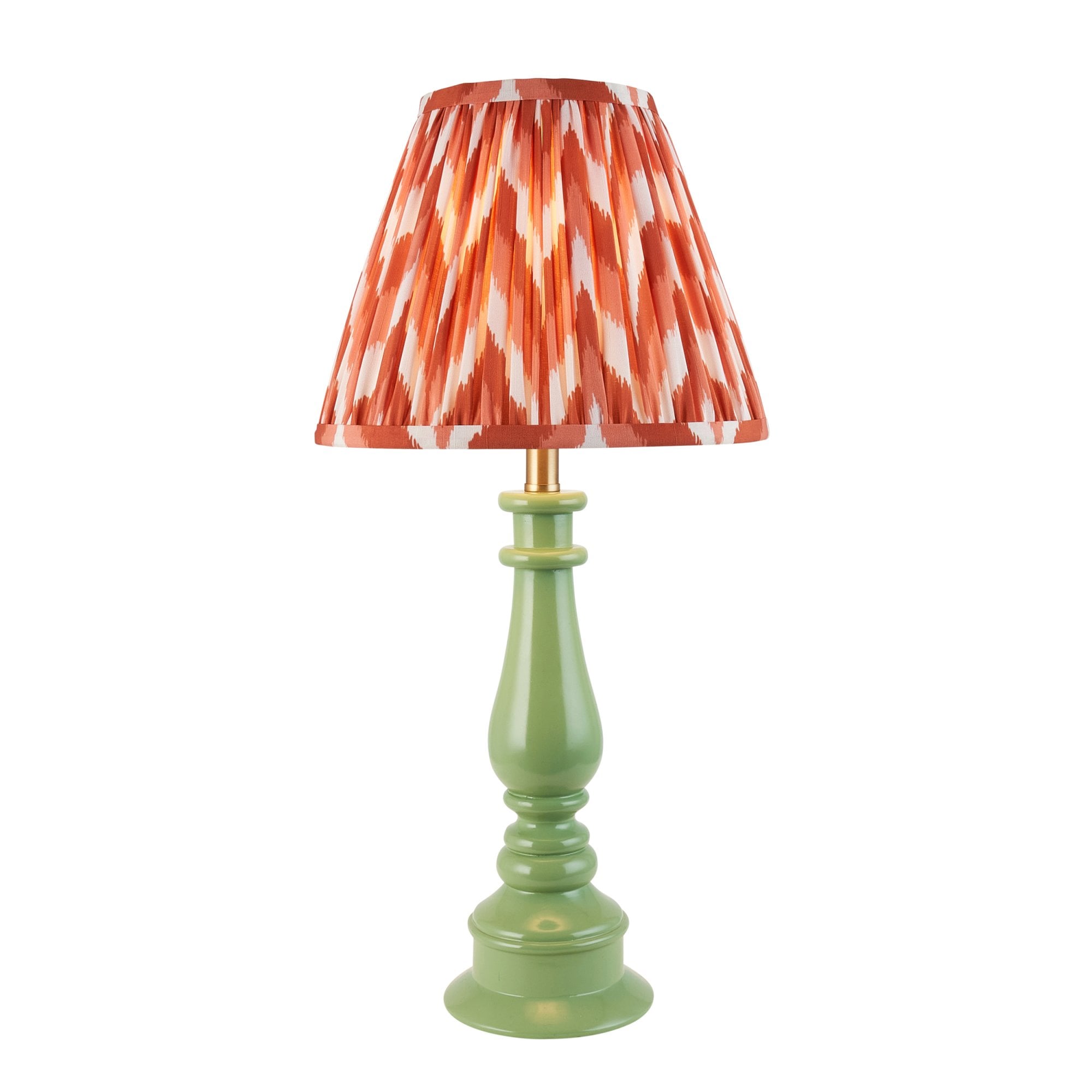 Endon Myrtle Gloss Cotswold Green Table Lamp & Zigzag 25cm Apricot Orange Shade