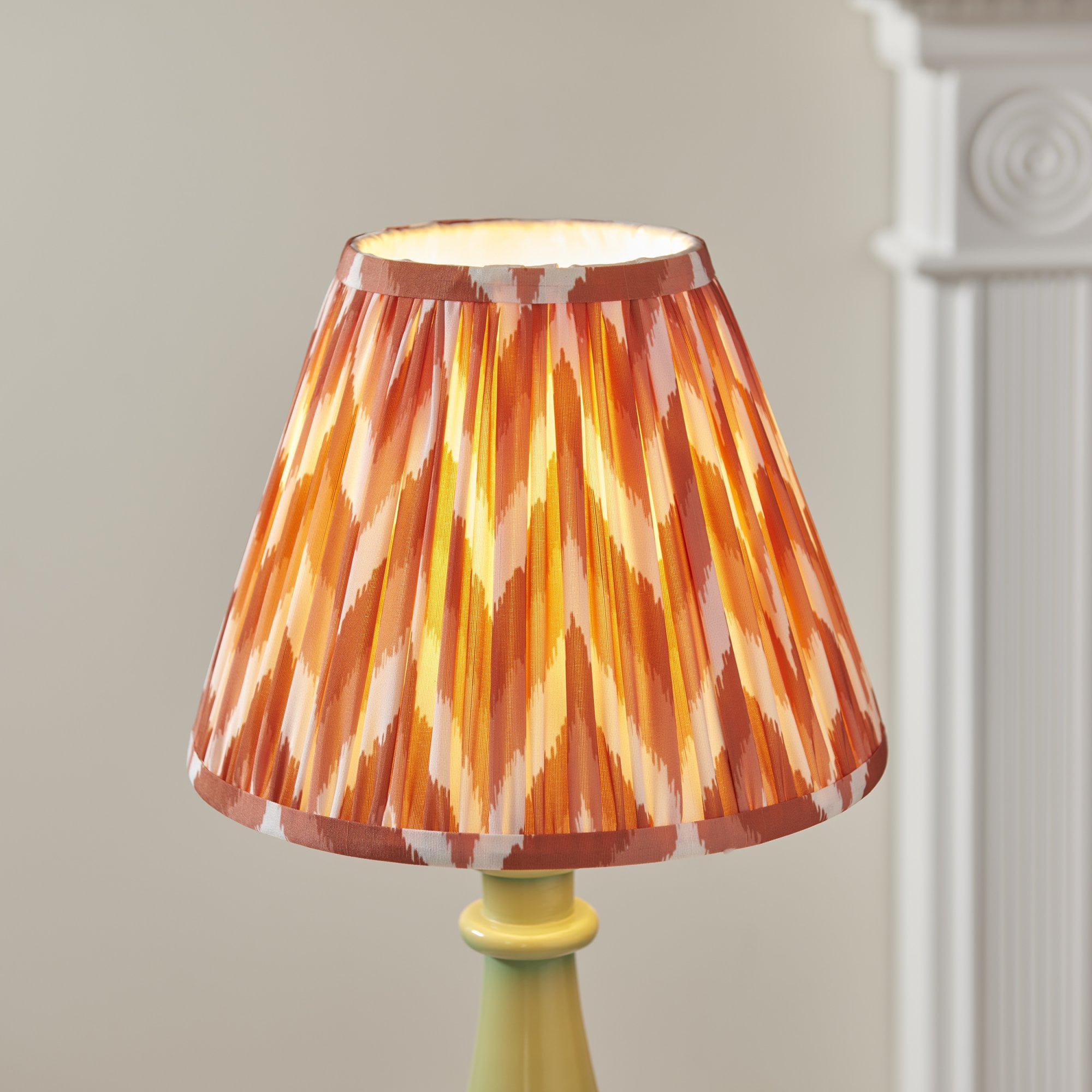 Endon Myrtle Gloss Cotswold Green Table Lamp & Zigzag 25cm Apricot Orange Shade