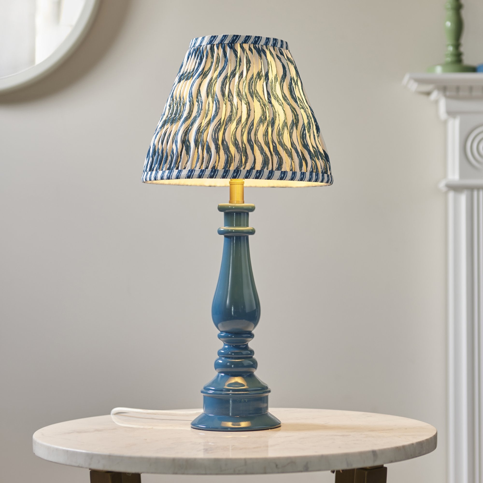 Endon Myrtle Gloss Marlin Blue Table Lamp & Ripple 25cm Marlin Blue Shade