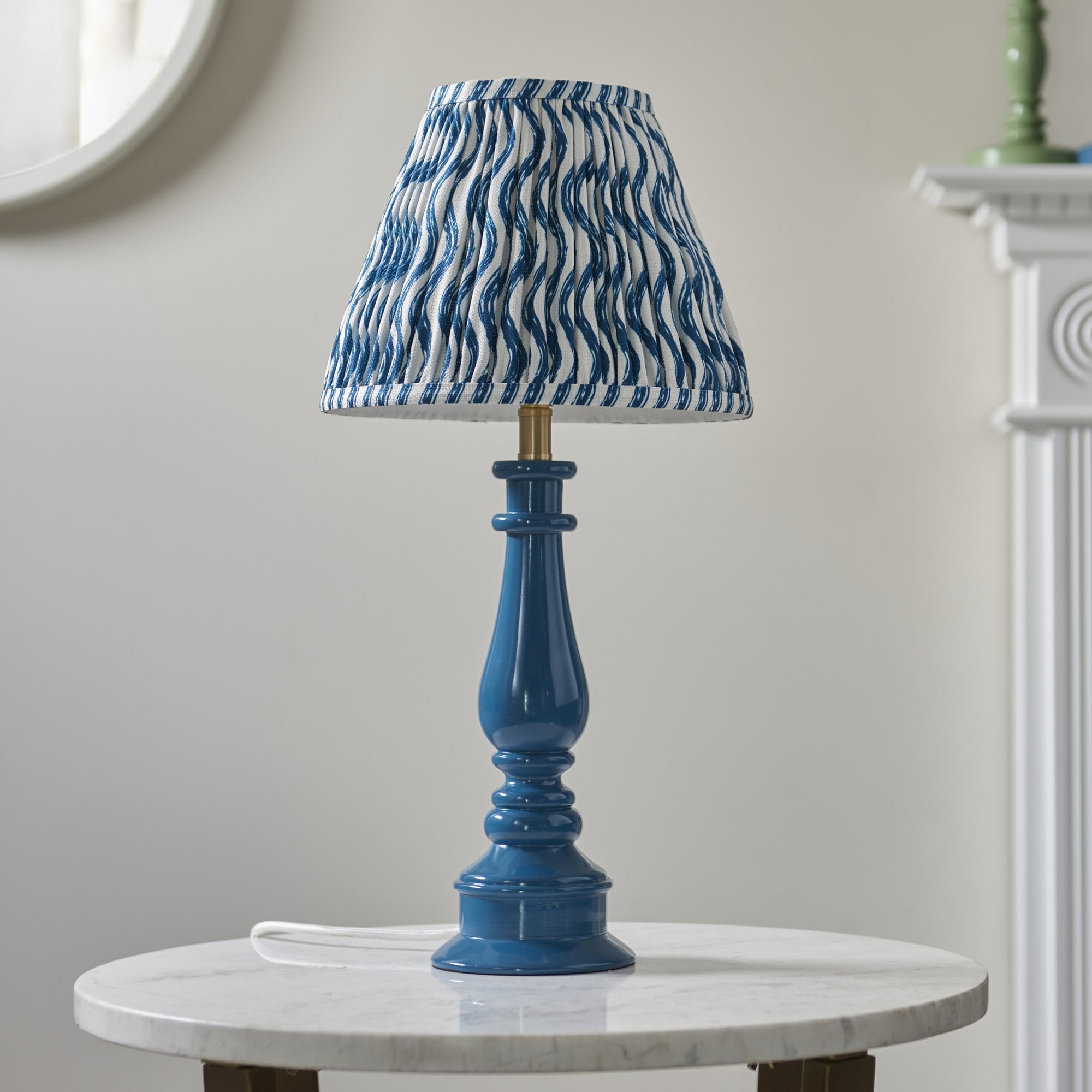 Endon Myrtle Gloss Marlin Blue Table Lamp & Ripple 25cm Marlin Blue Shade