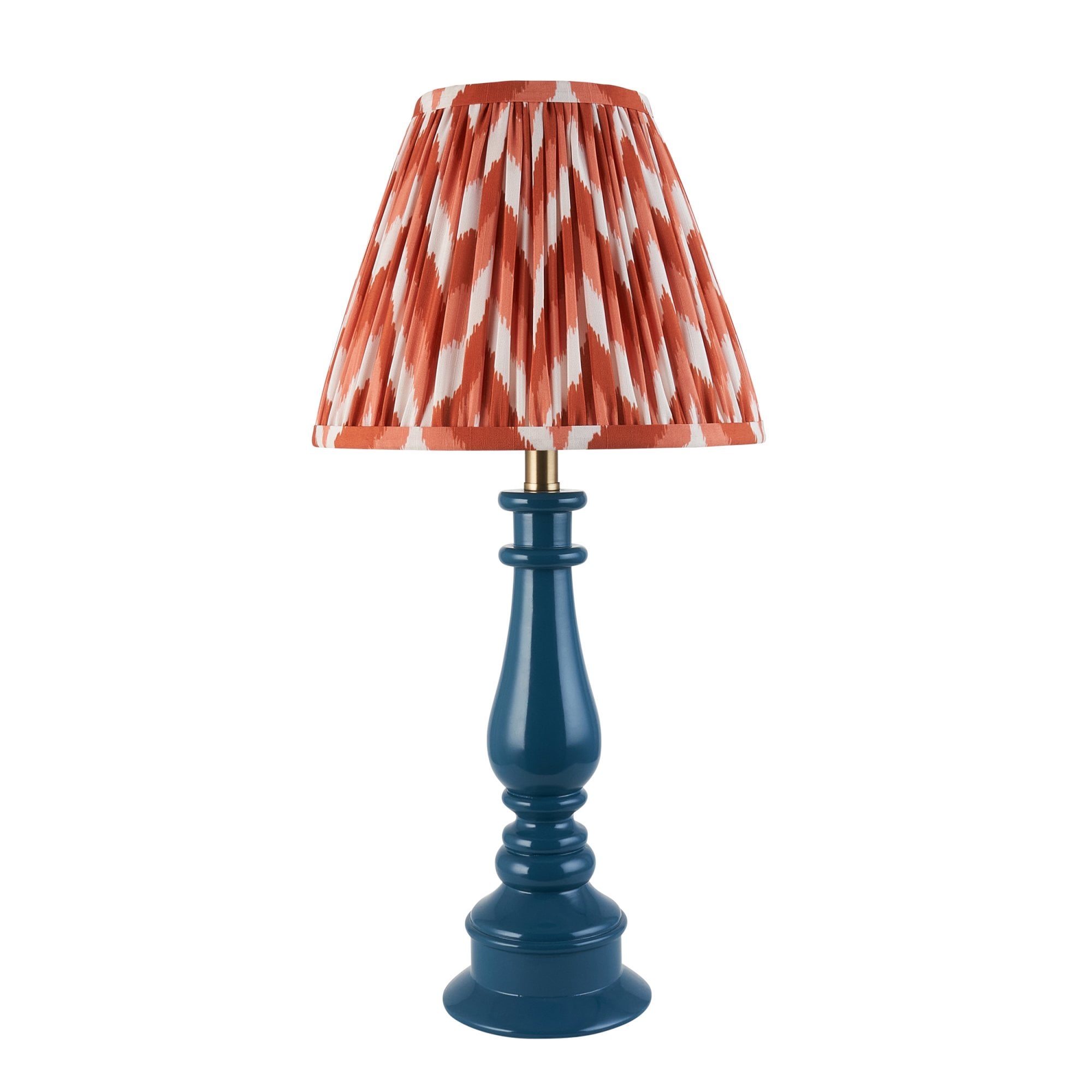 Endon Myrtle Gloss Marlin Blue Table Lamp & Zigzag 25cm Apricot Orange Shade