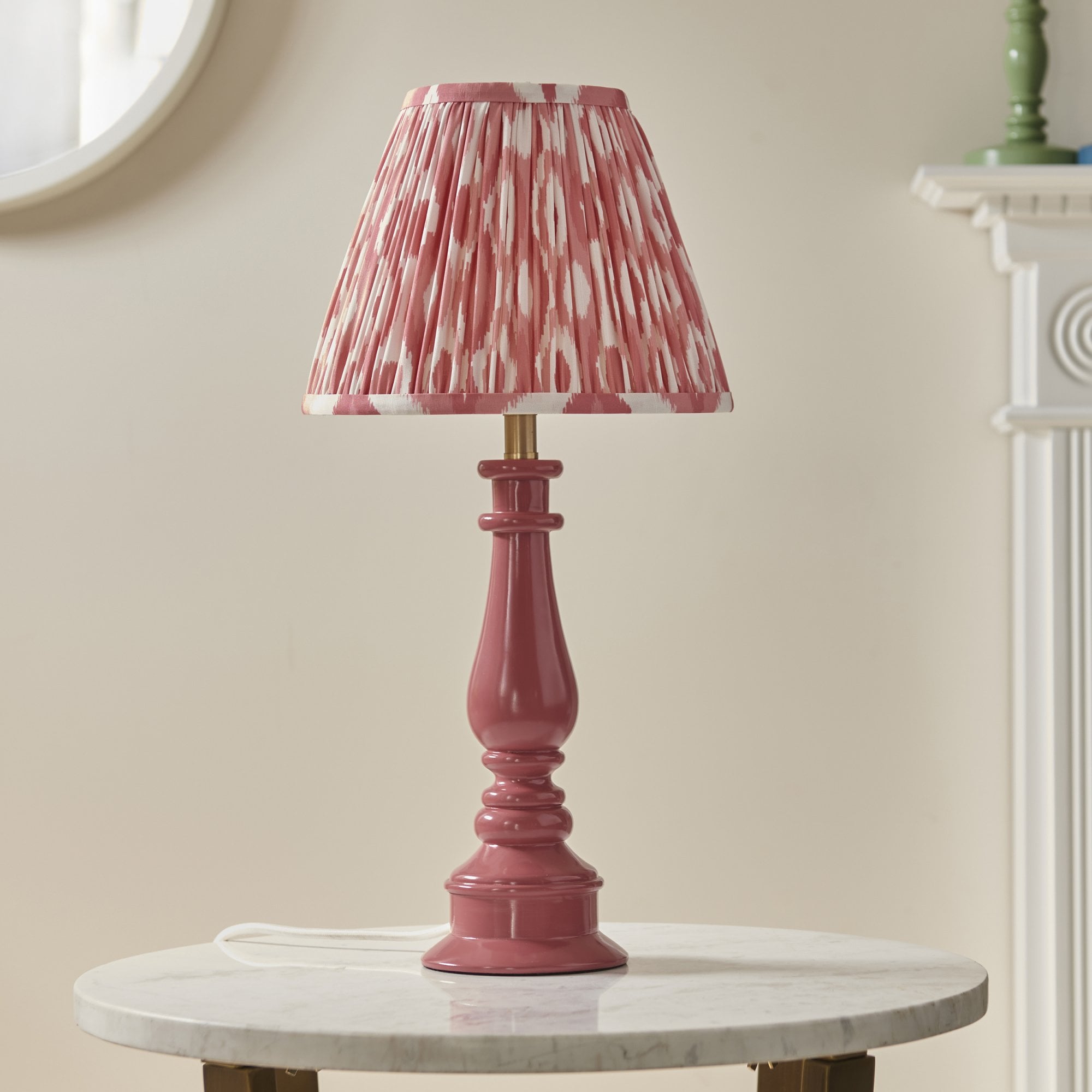 Endon Myrtle Gloss Pink Clay Table Lamp & Ikat 25cm Coral Pink Shade