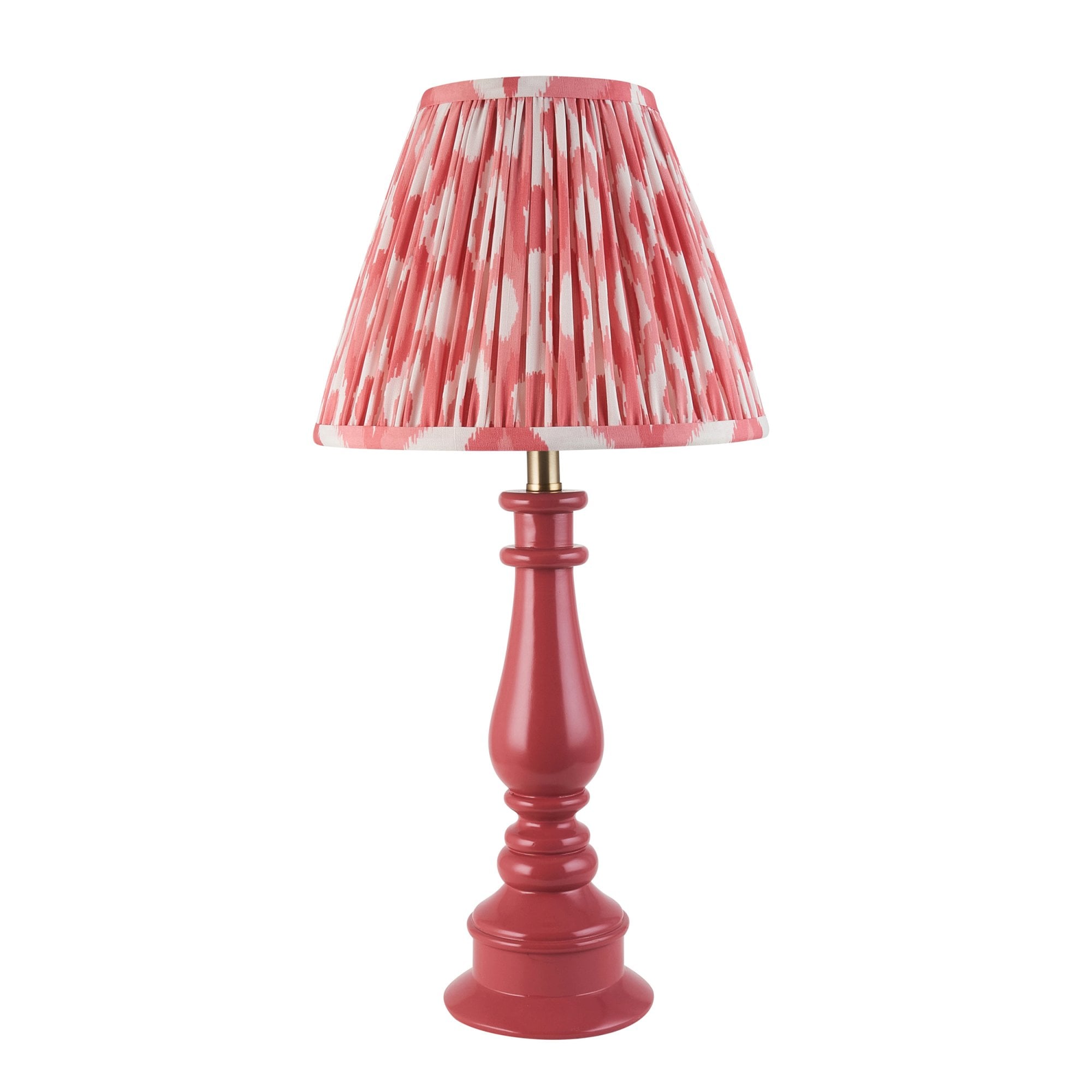 Endon Myrtle Gloss Pink Clay Table Lamp & Ikat 25cm Coral Pink Shade