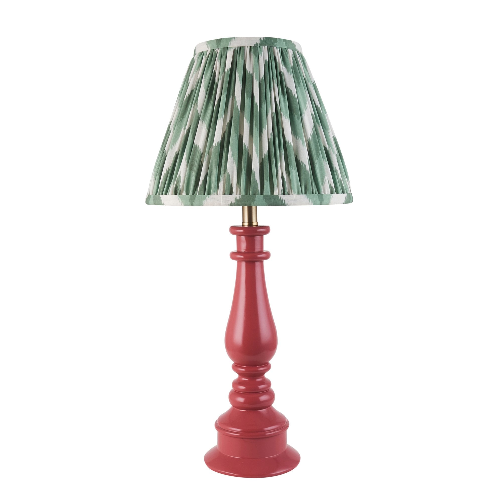 Endon Myrtle Gloss Pink Clay Table Lamp & Zigzag 25cm Cotswold Green Shade
