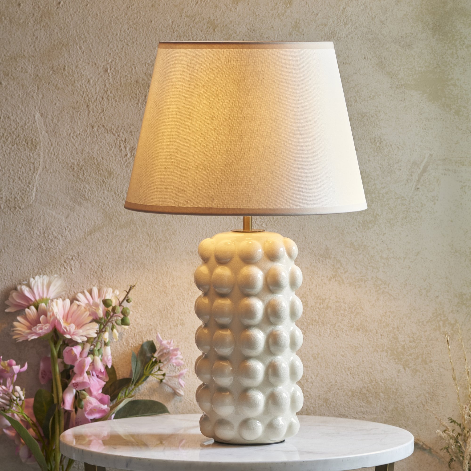 Endon Bobble Table Lamp & Ivy 35cm Vintage White Shade