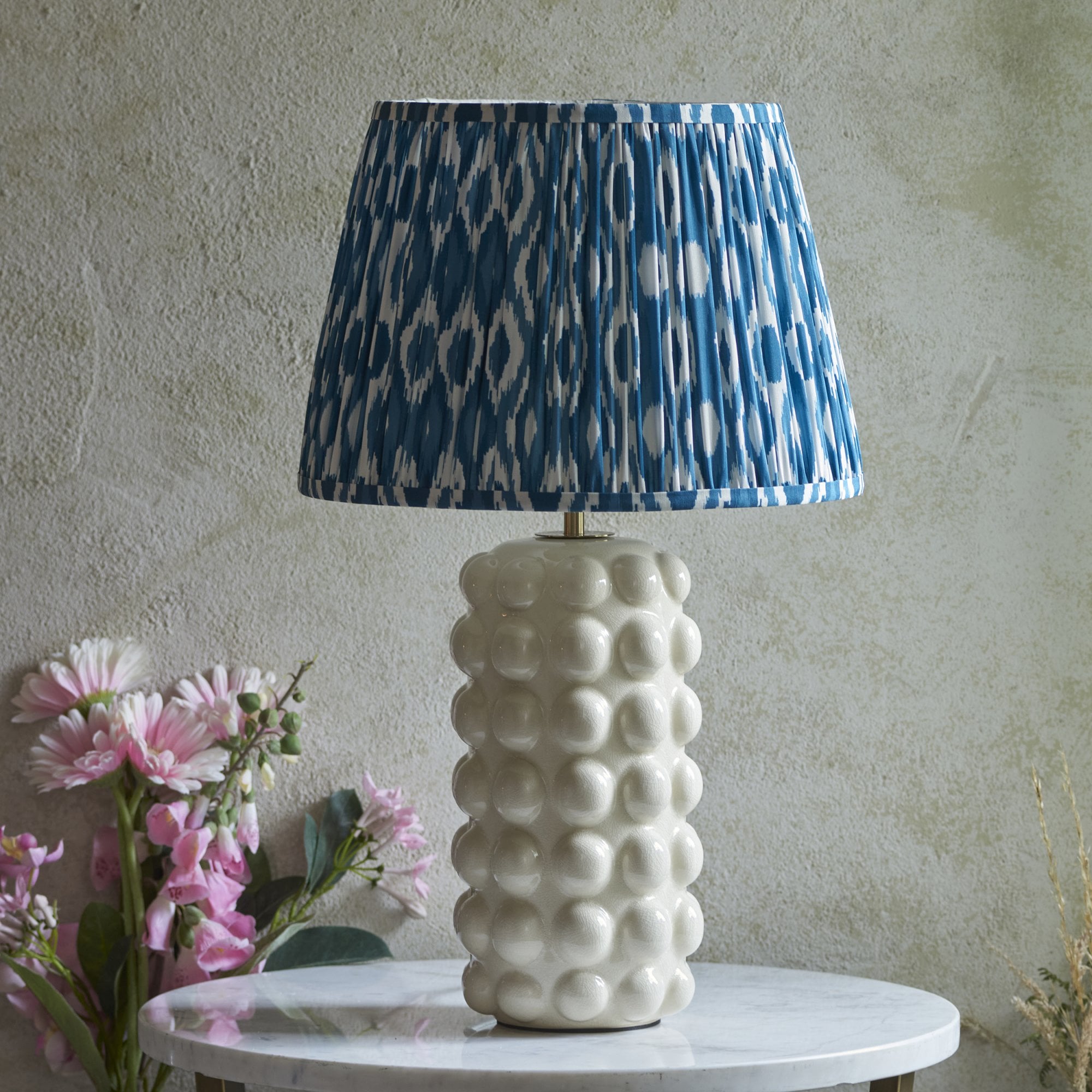 Endon Bobble Table Lamp & Ikat 35cm Marlin Blue Shade