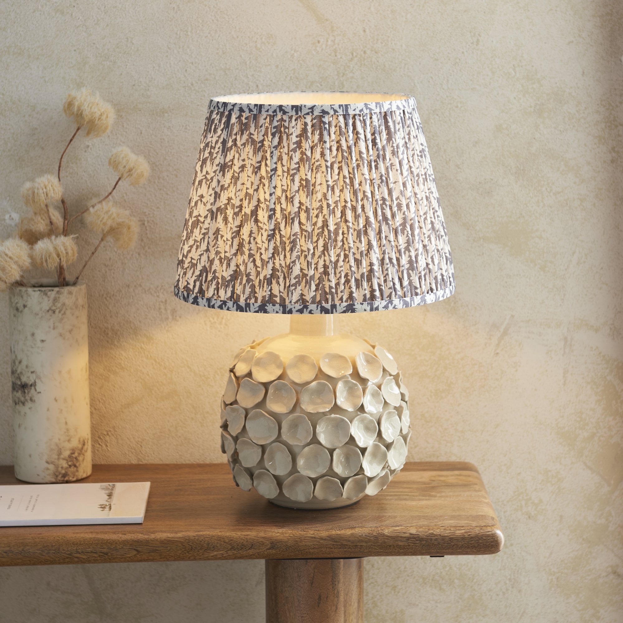 Endon Borello Table Lamp & Leaf 35cm Pearl Grey Shade