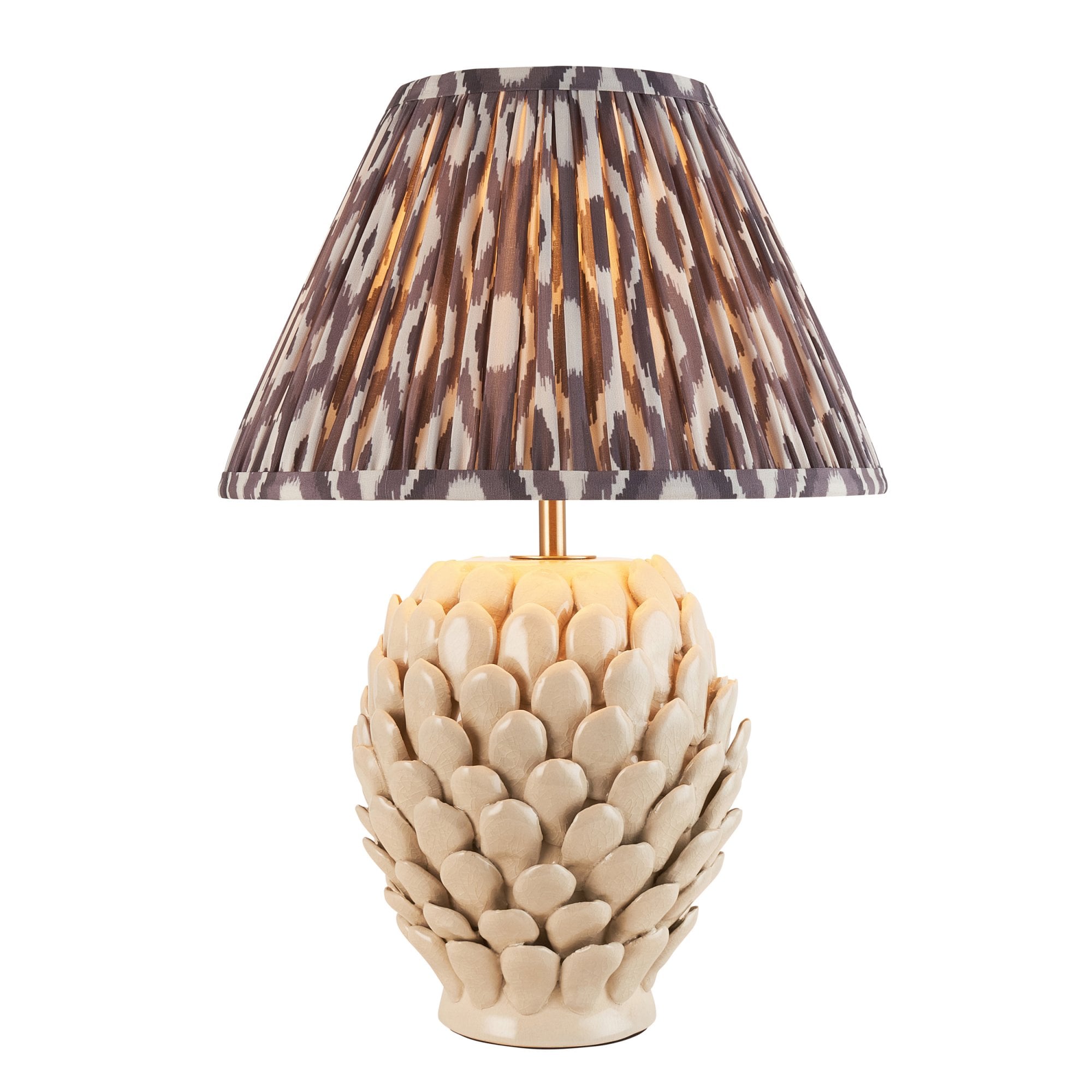 Endon Layered Leaf Ivory Crackle Glaze Ceramic Table Lamp & Ikat 30cm Pearl Grey Shade