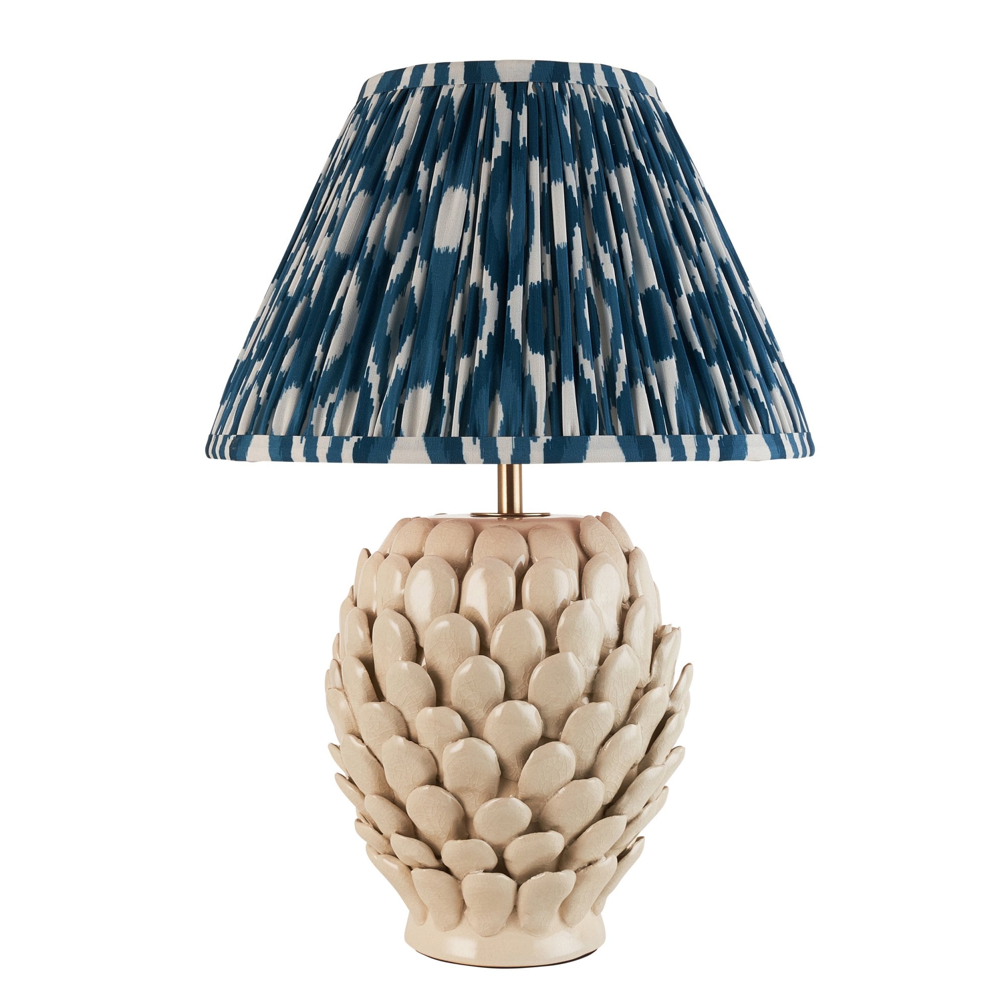 Endon Layered Leaf Ivory Crackle Glaze Ceramic Table Lamp & Ikat 30cm Marlin Blue Shade