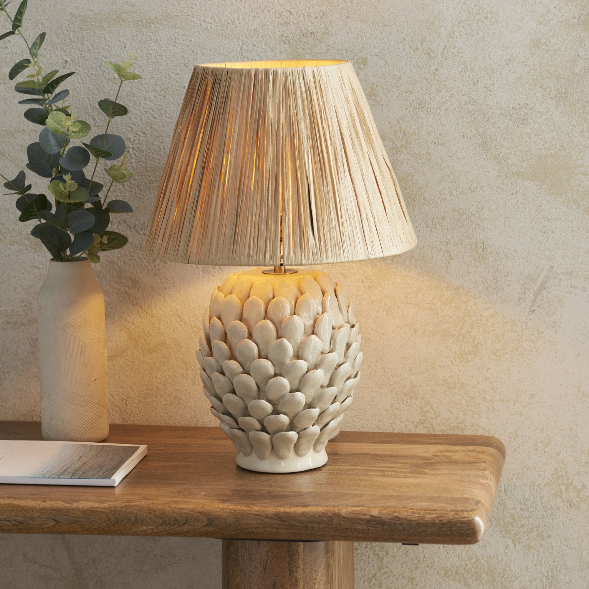 Endon Layered Leaf Table Lamp & Raffia 30cm Natural Raffia Shade