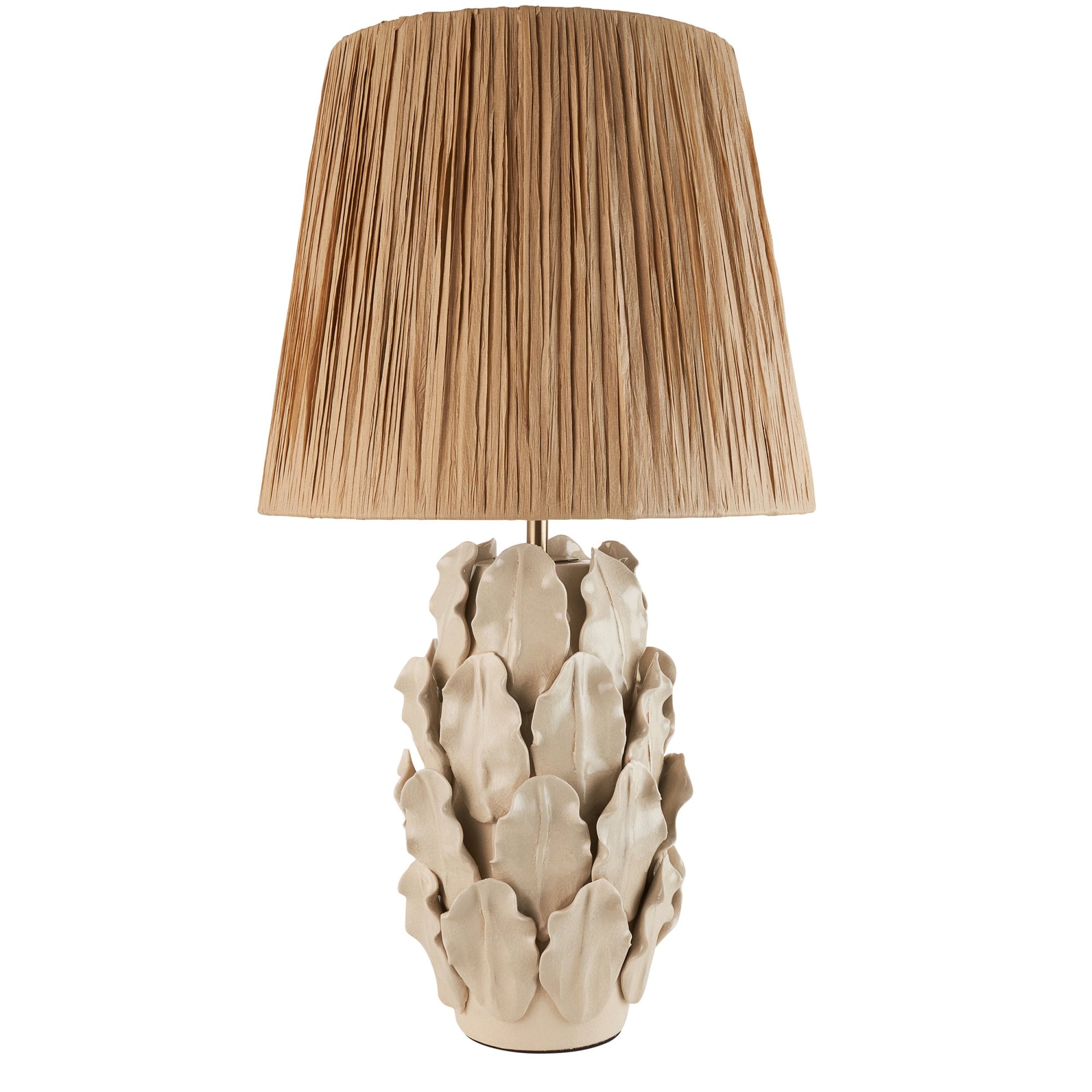 Endon Layered Decorative Leaf Ivory Crackle Glaze Ceramic Table Lamp & Raffia 32cm Natural Raffia Shade