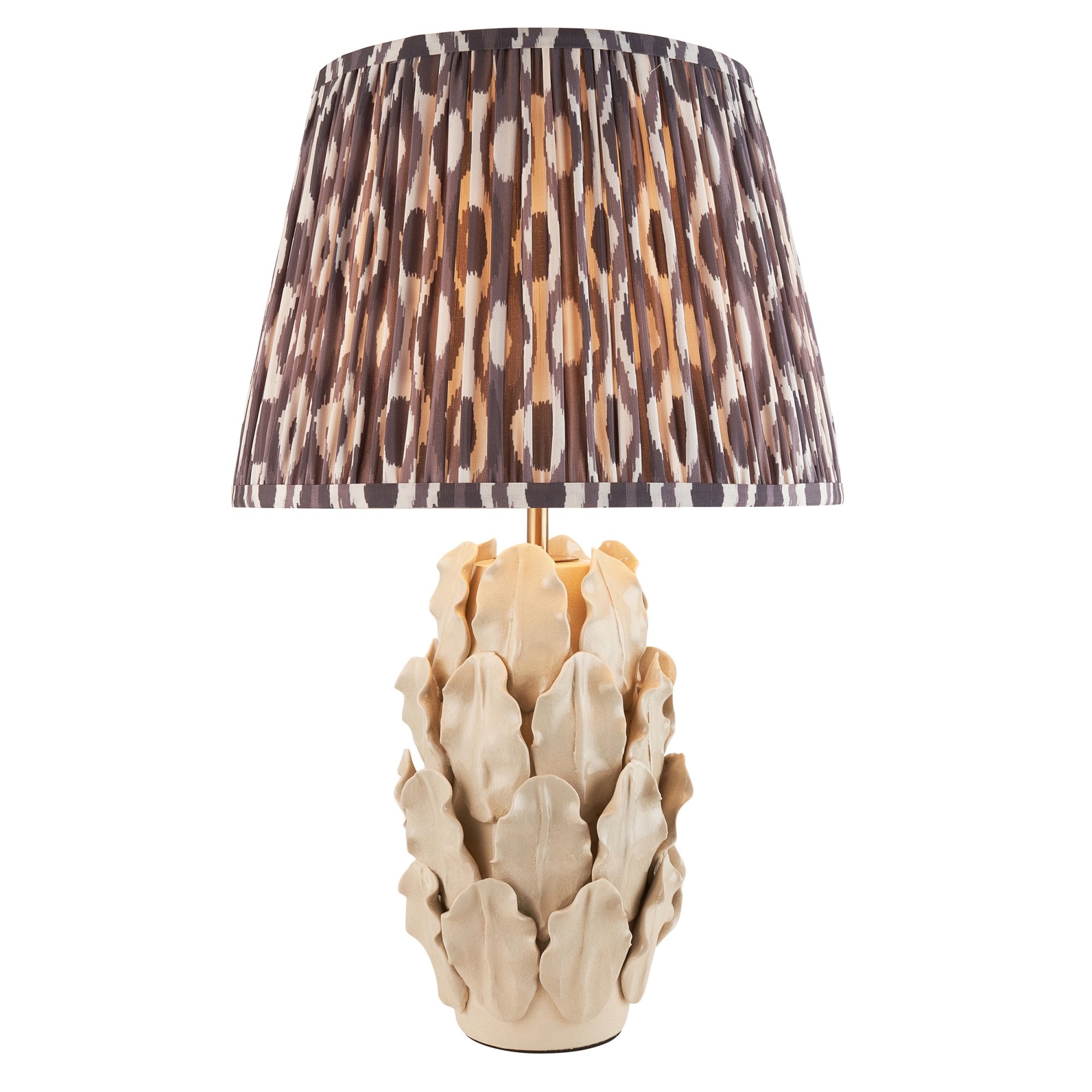 Endon Layered Leaf Ivory Crackle Glaze Ceramic Table Lamp & Ikat 35cm Pearl Grey Shade