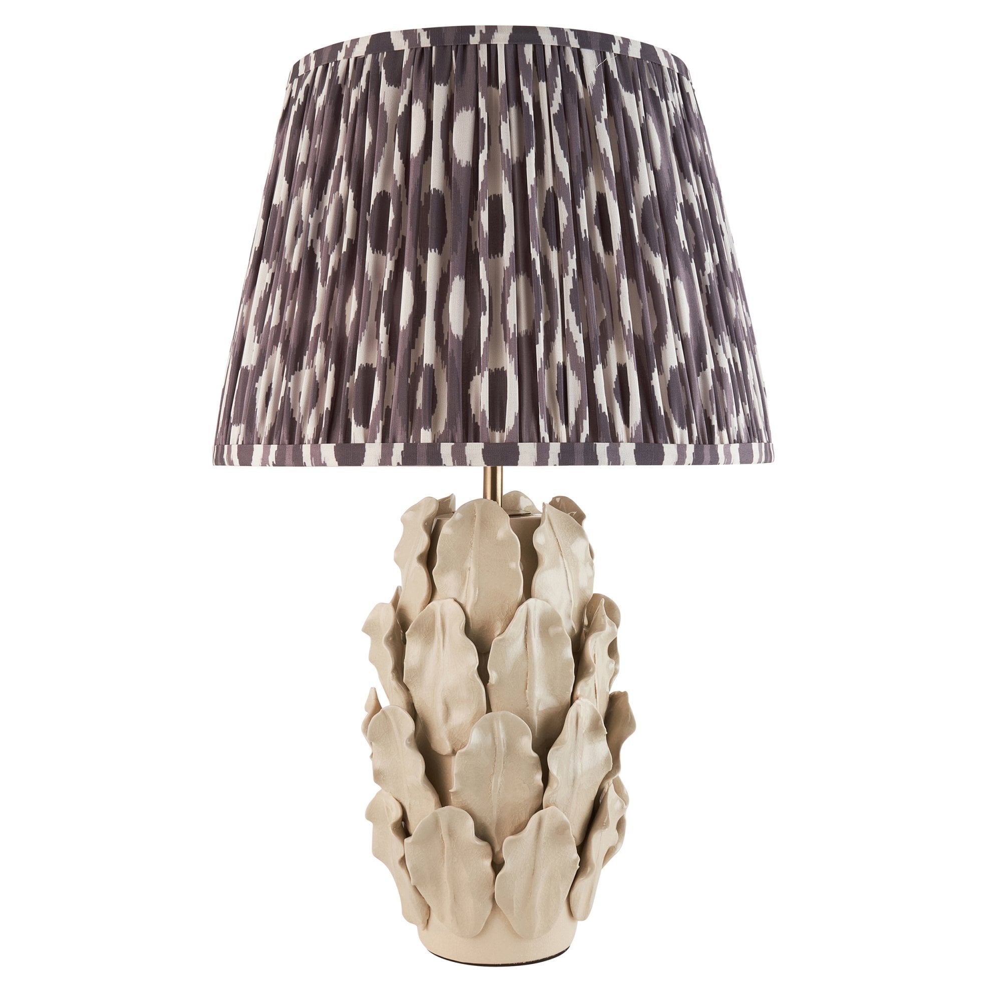 Endon Layered Leaf Ivory Crackle Glaze Ceramic Table Lamp & Ikat 35cm Pearl Grey Shade