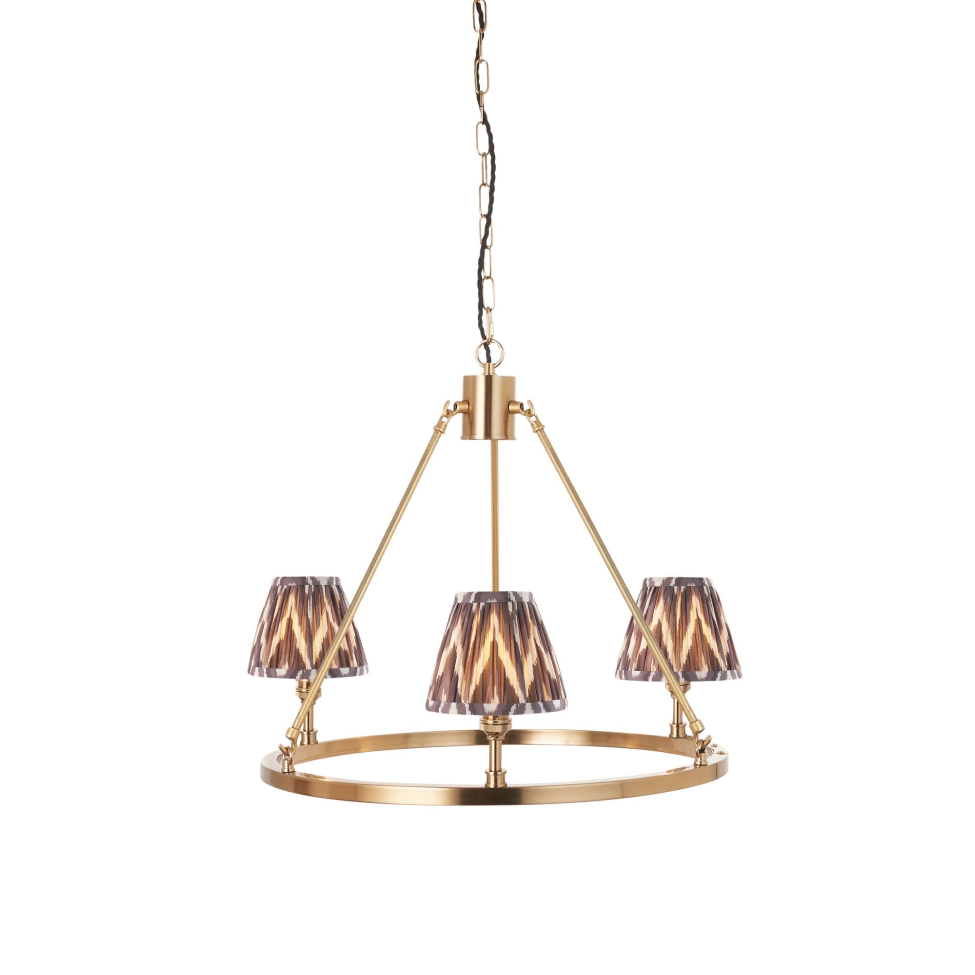 Endon Chester Aged Brass Plate 6 Light Pendant & Zigzag 16cm Pearl Grey Shade