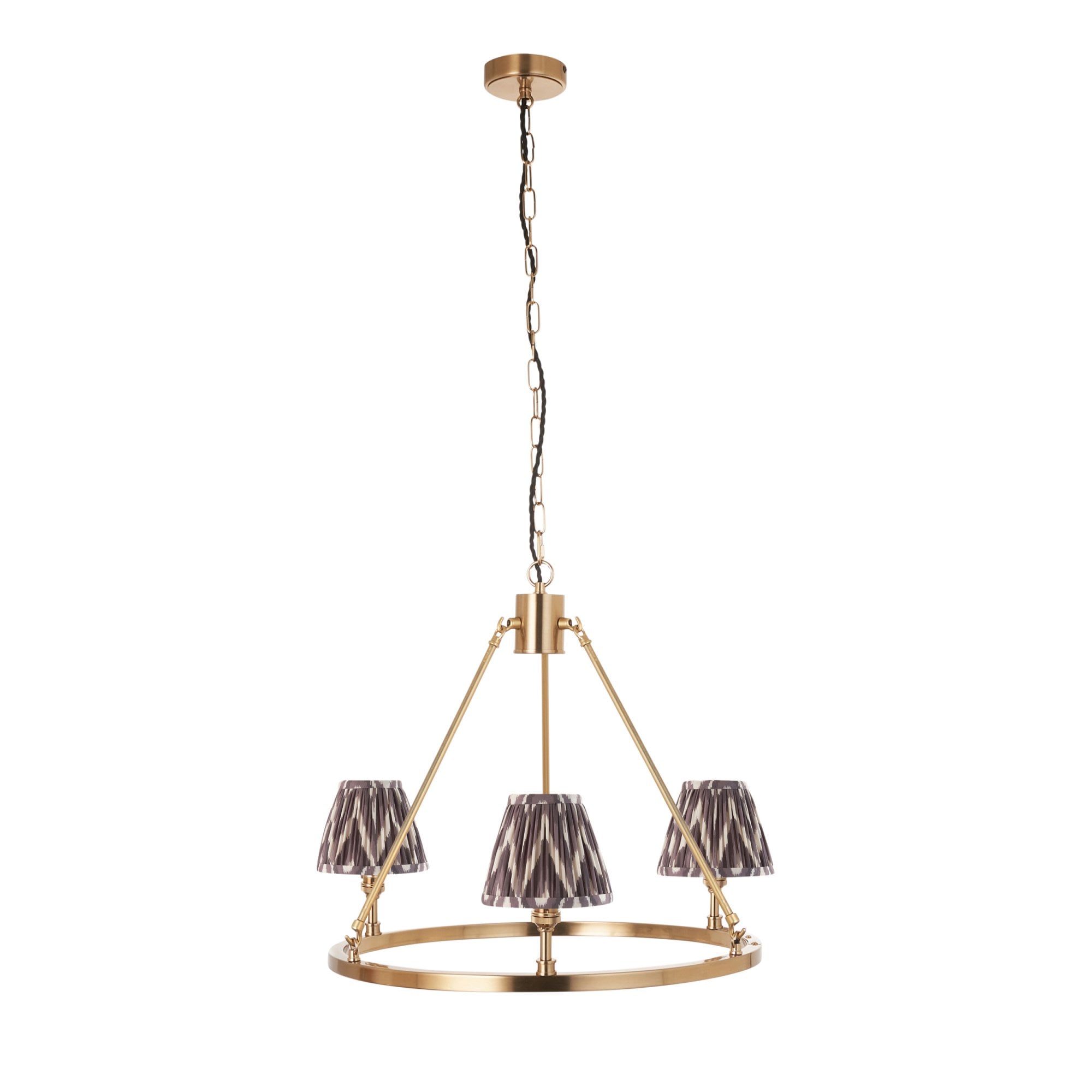 Endon Chester Aged Brass Plate 3 Light Pendant & Zigzag 16cm Pearl Grey Shade