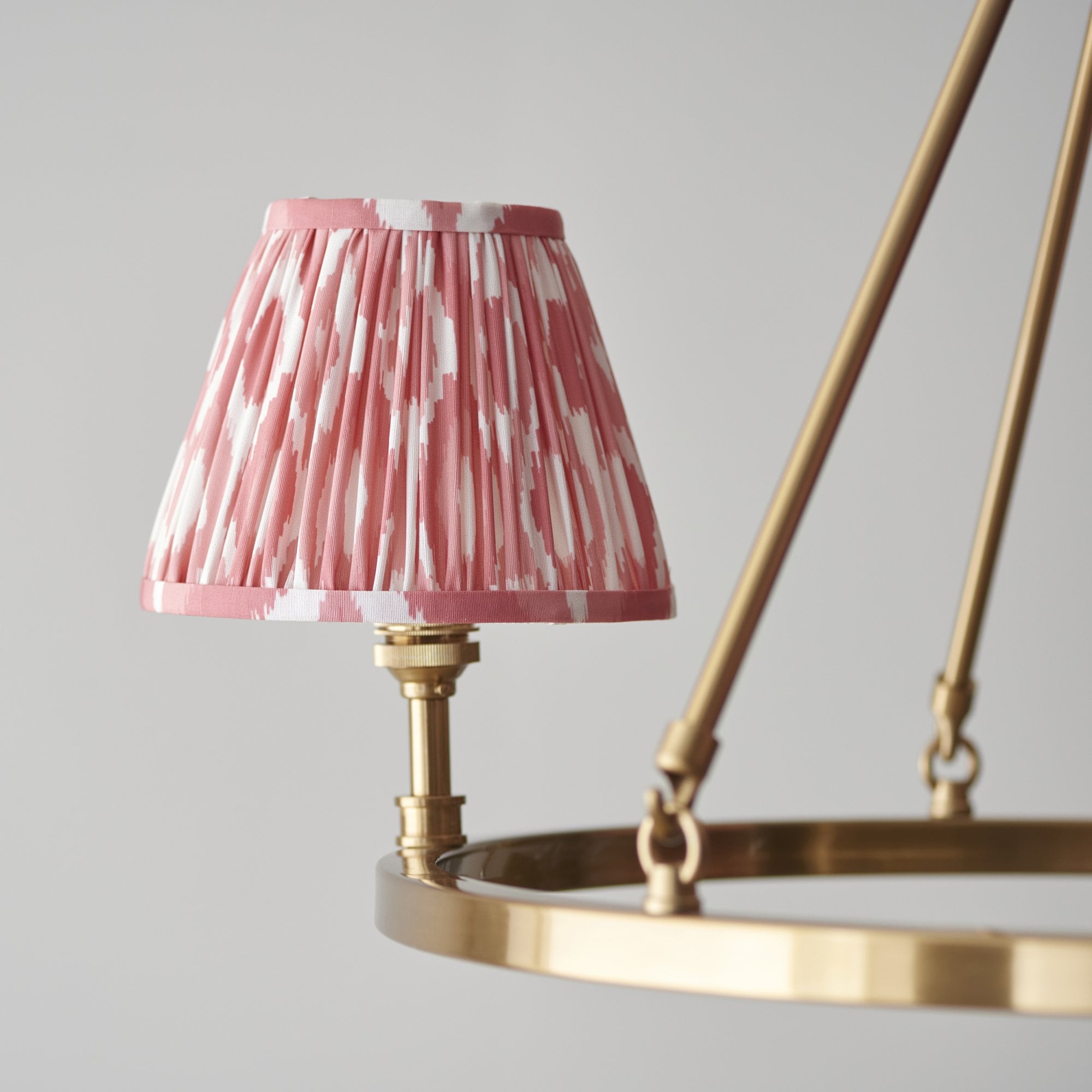 Endon Chester Aged Brass Plate 3 Light Pendant & Ikat 16cm Coral Pink Shade