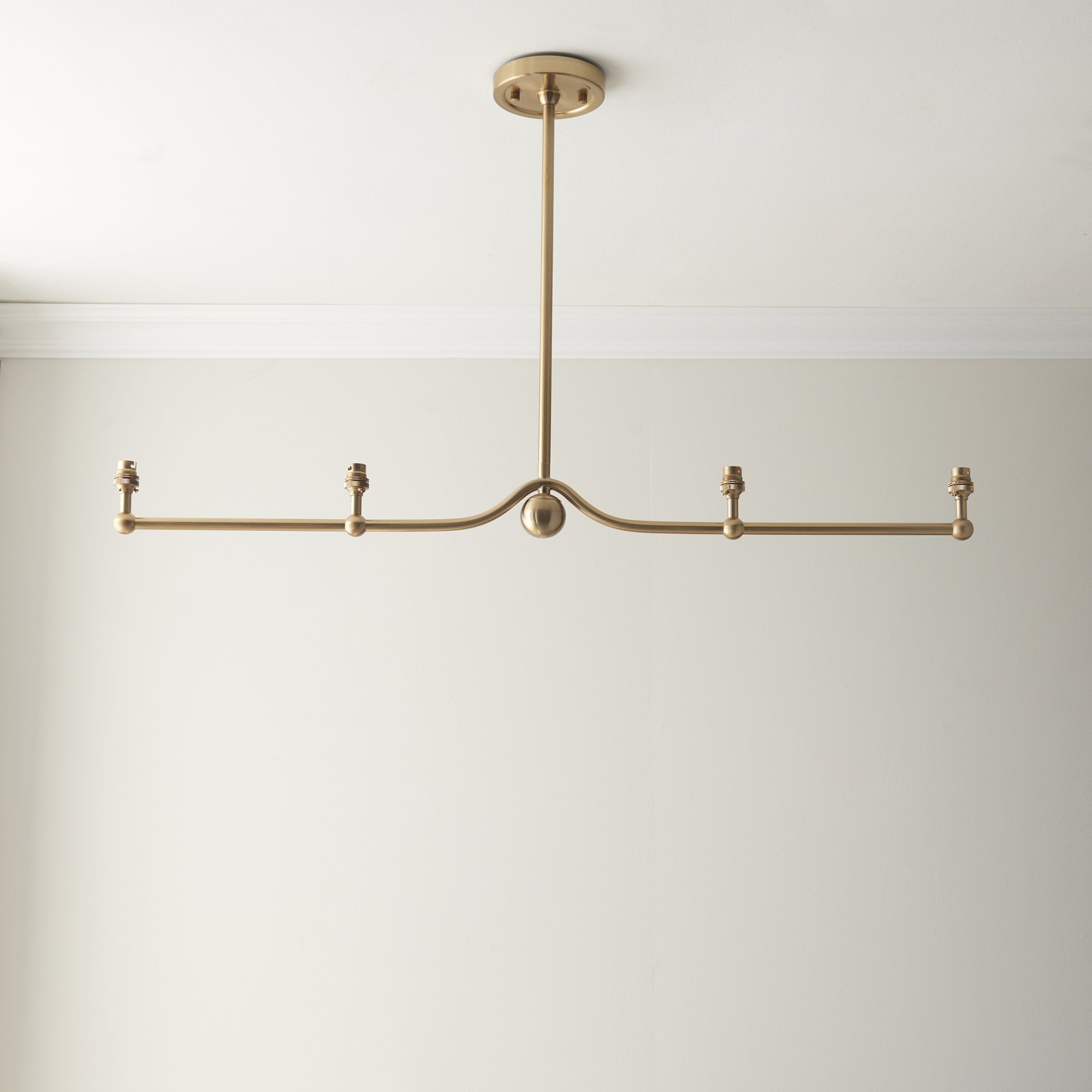 Endon Santiago Linear Brushed Aged Brass 4 Light Pendant & Ikat 16cm Coral Pink Shade