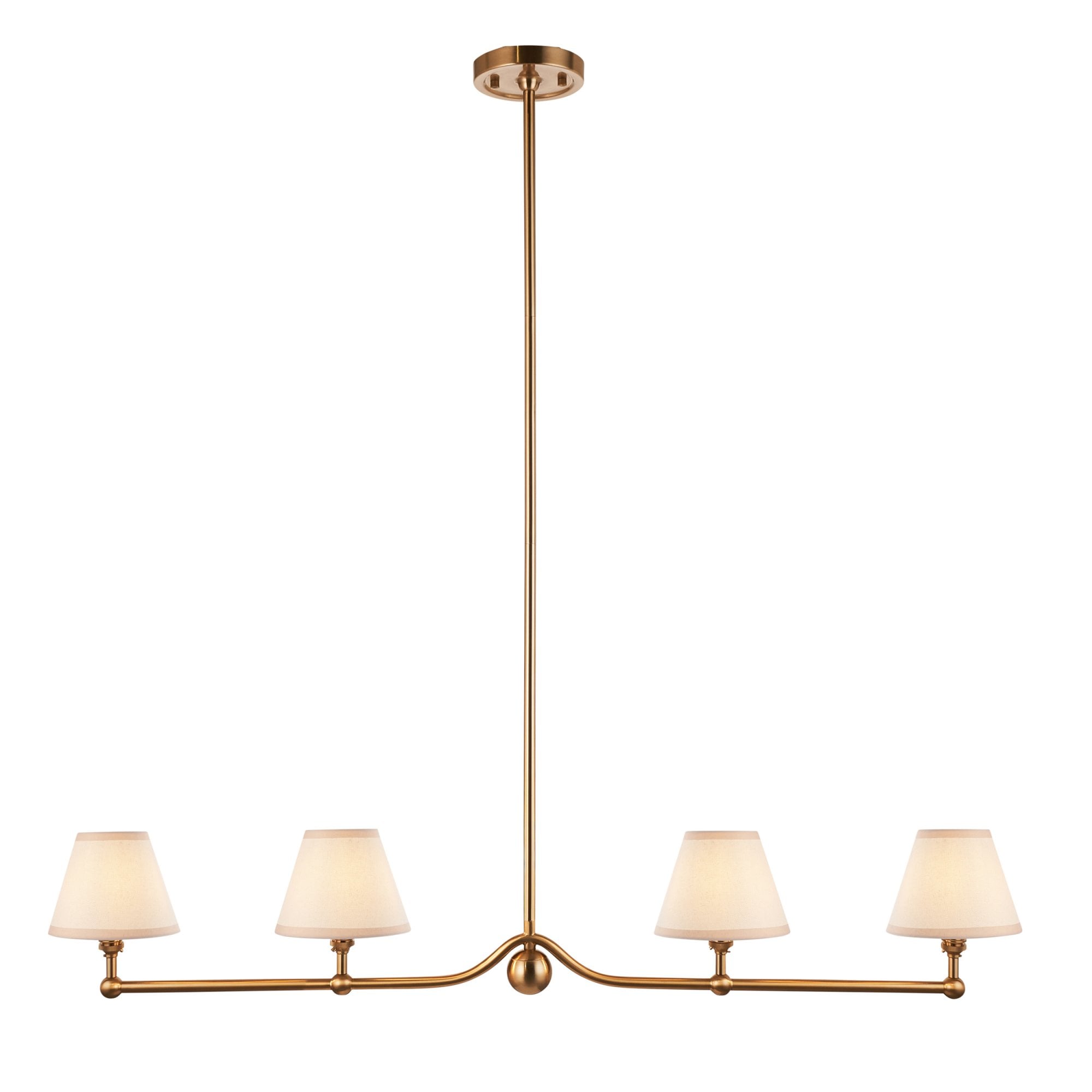 Endon Santiago Linear Brushed Aged Brass 4 Light Pendant & Ivy 16cm Vintage White Shade