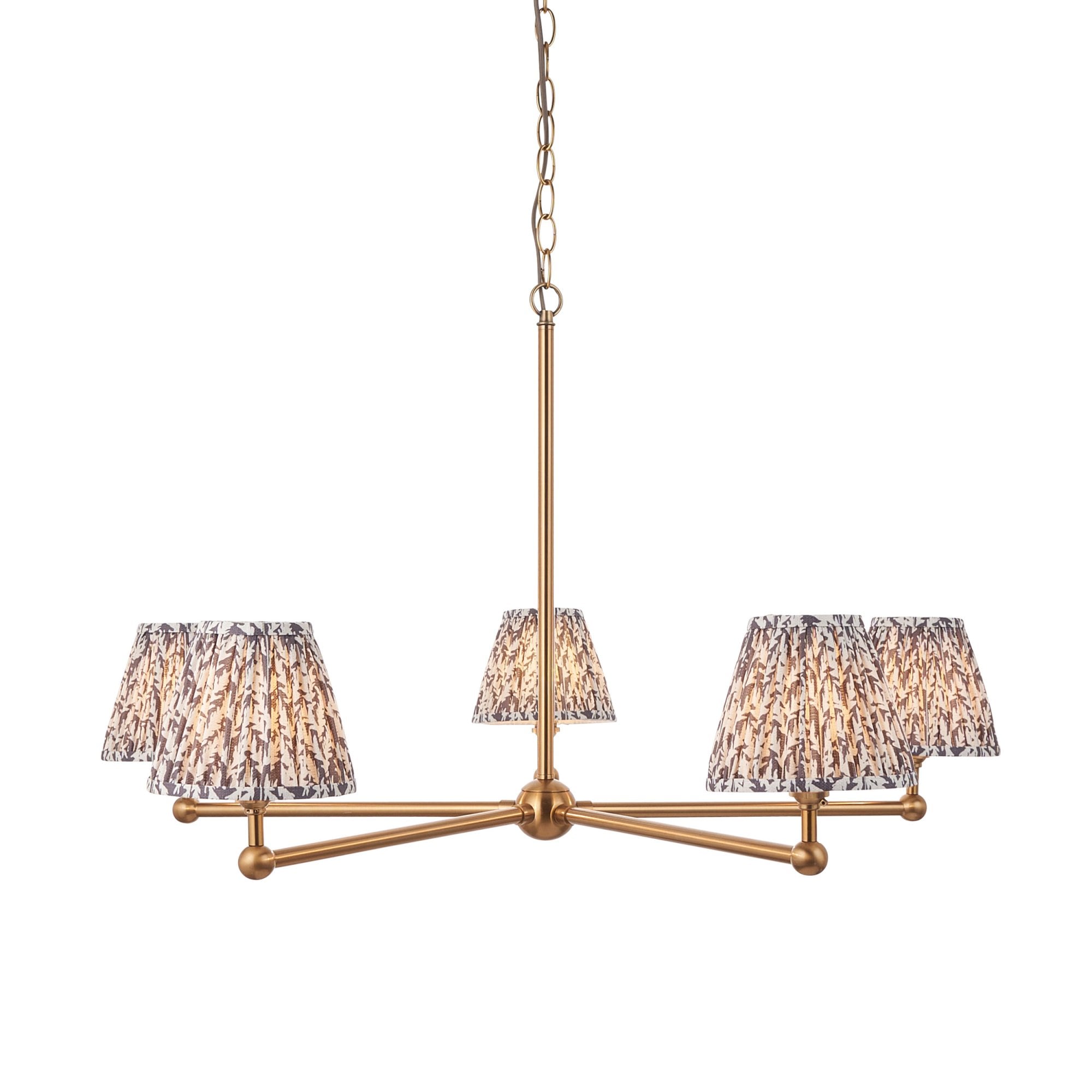 Endon Santiago Brushed Aged Brass 5 Light Pendant & Leaf 16cm Pearl Grey Shade