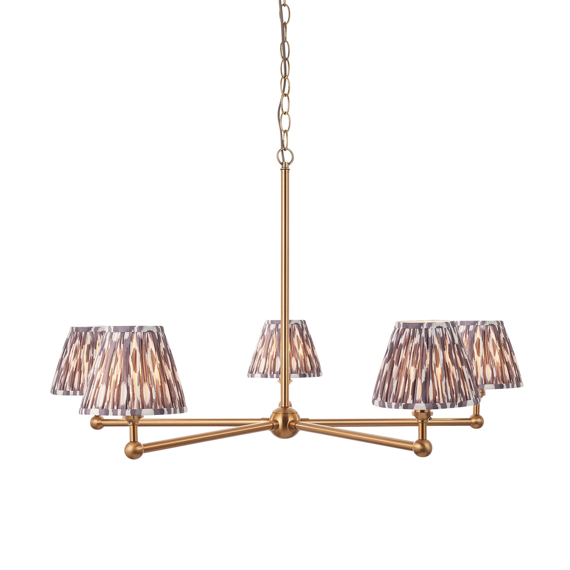 Endon Santiago Brushed Aged Brass 5 Light Pendant & Ikat 16cm Pearl Grey Shade