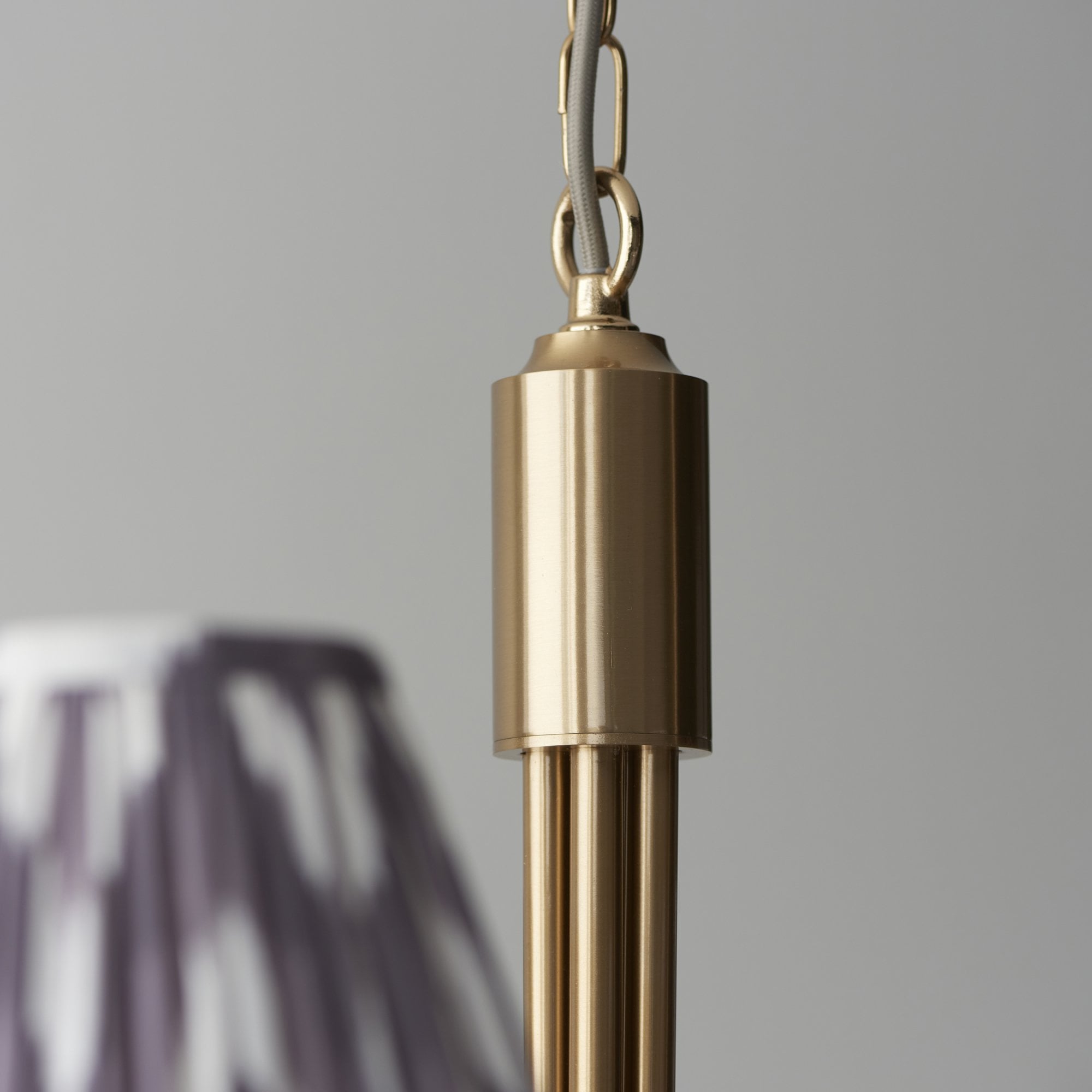 Endon Santiago Curved Brushed Aged Brass 5 Light Pendant & Zigzag 16cm Pearl Grey Shade