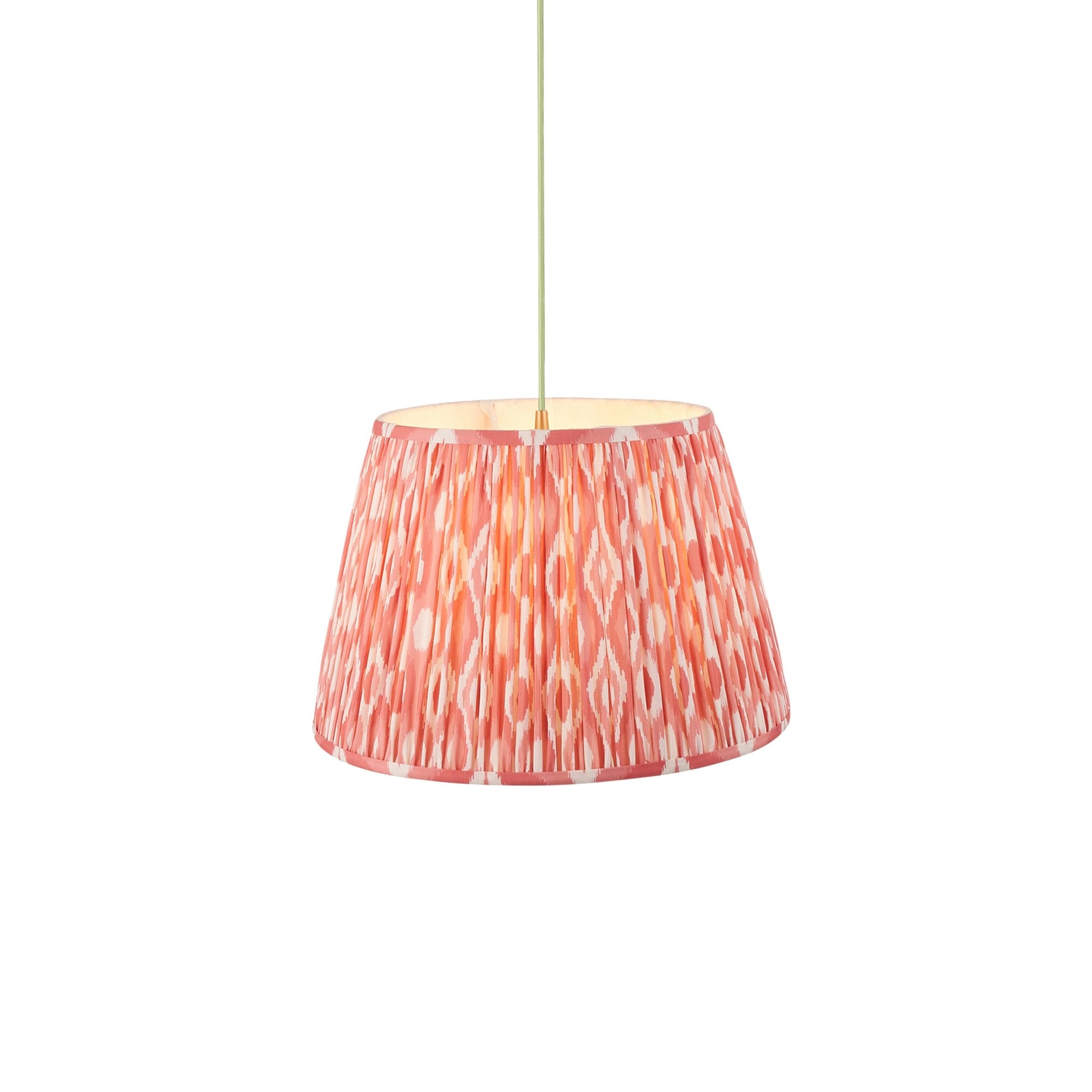 Endon Eltham Muted Green Braided Cable Pendant & Ikat 40cm Coral Pink Shade