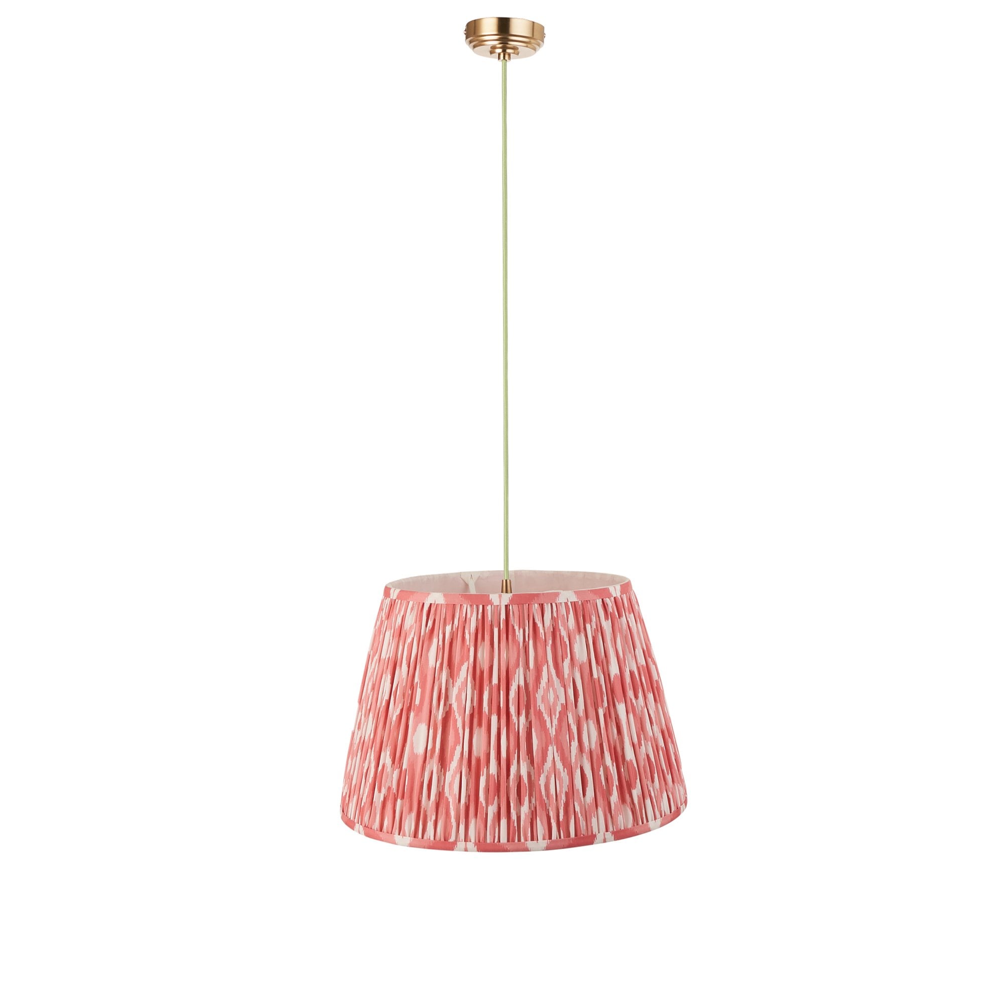 Endon Eltham Muted Green Braided Cable Pendant & Ikat 40cm Coral Pink Shade