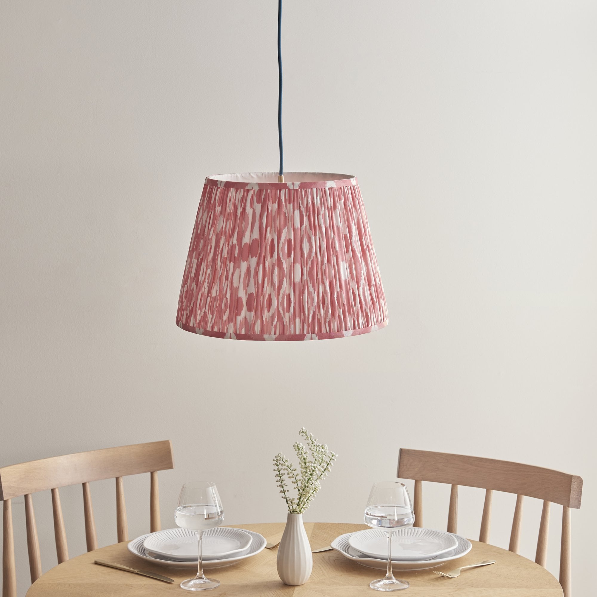 Endon Eltham Subtle Blue Braided Cable Pendant & Ikat 40cm Coral Pink Shade
