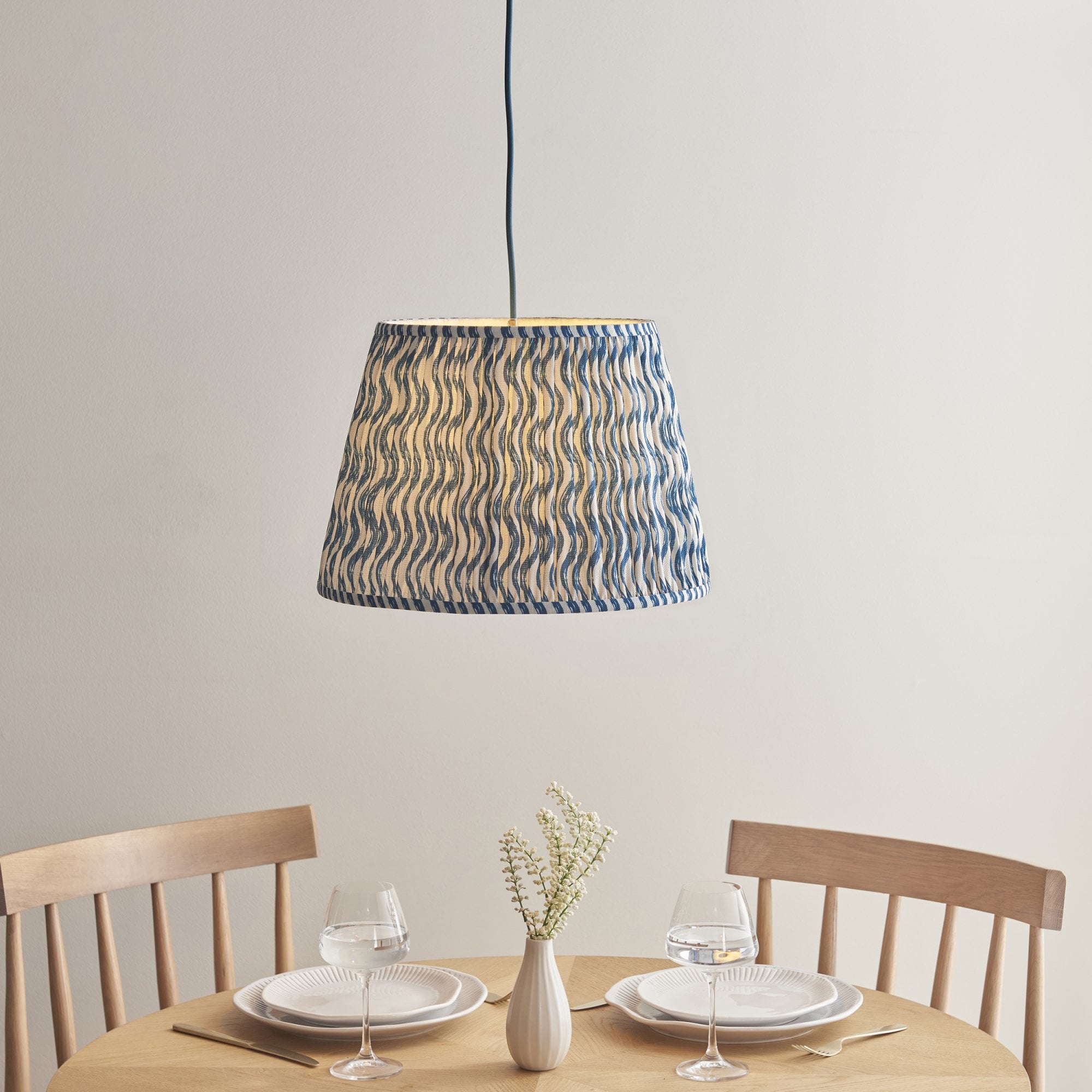Endon Eltham Subtle Blue Braided Cable Pendant & Ripple 40cm Marlin Blue Shade