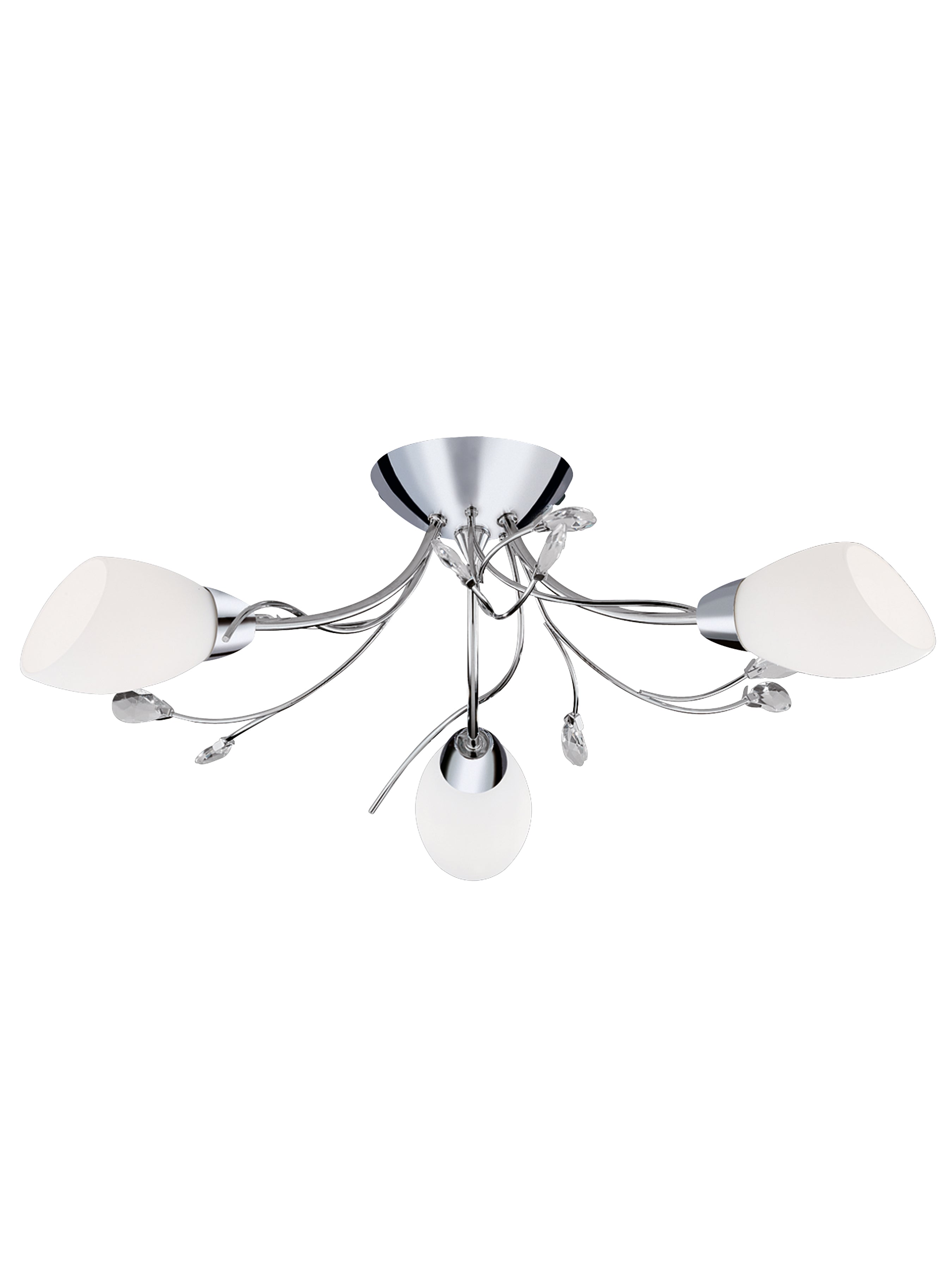 Searchlight Galton Chrome 3 Light Semi-Flush Fitting With Crystal Detail & Opal Glass Shades