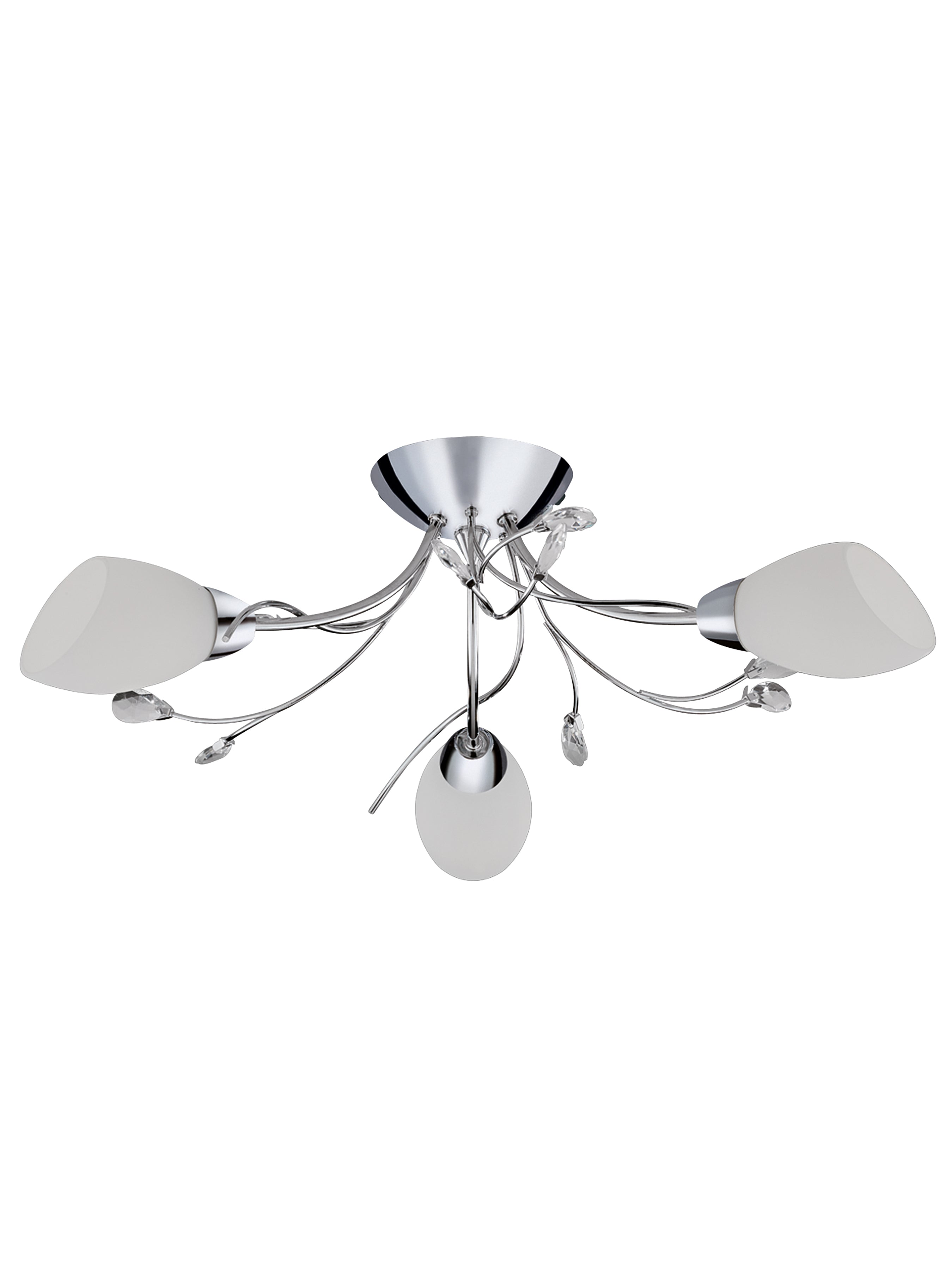 Searchlight Galton Chrome 3 Light Semi-Flush Fitting With Crystal Detail & Opal Glass Shades
