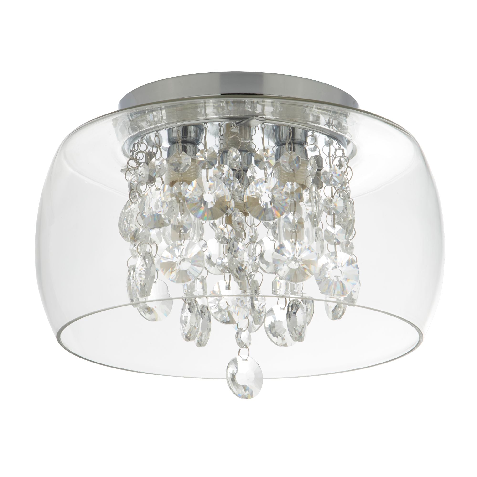 Searchlight Barmouth Bathroom Clear Glass Shade 3 Light Flush Fitting, Crystal Drops IP44