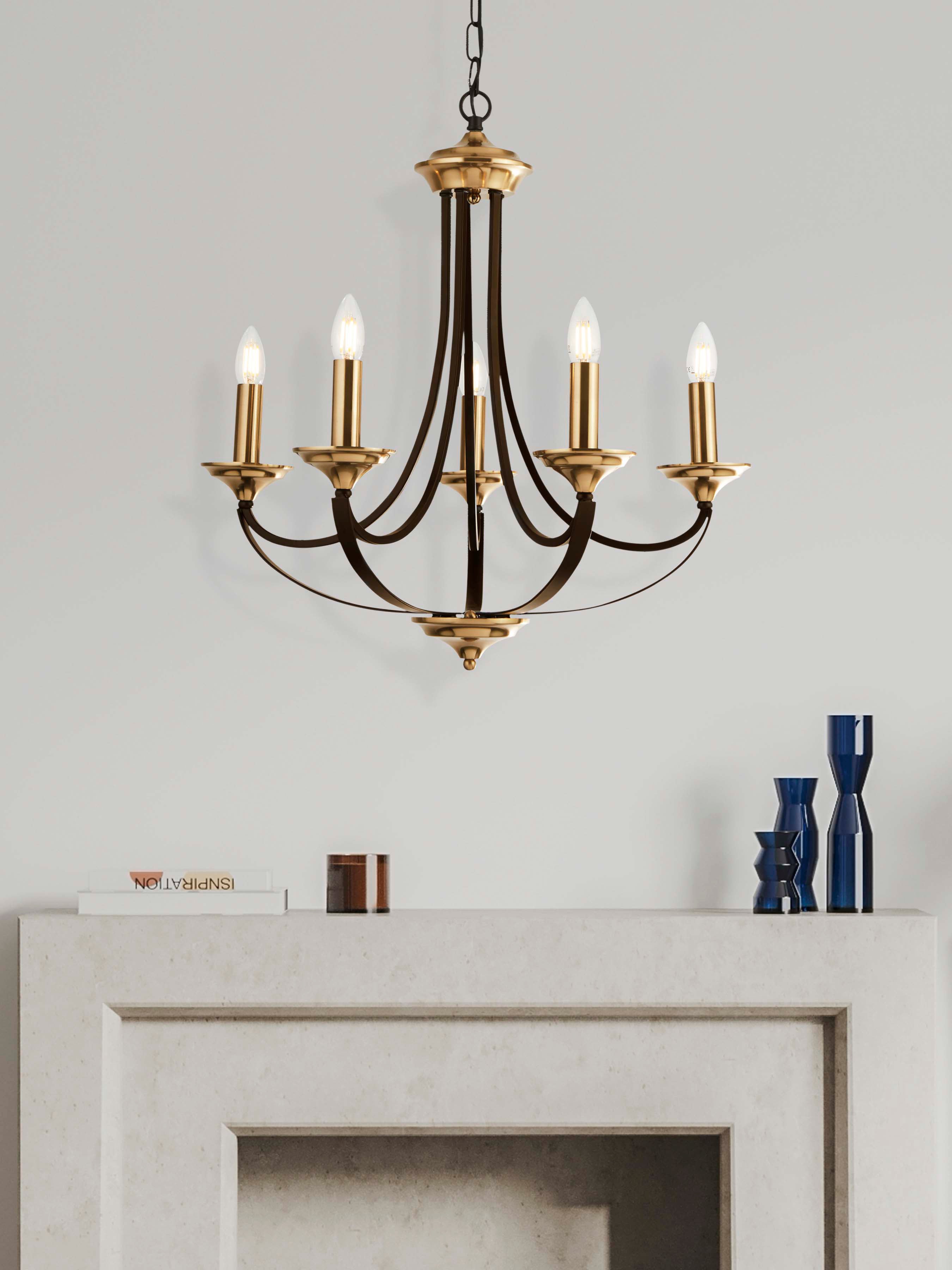 Searchlight Basnett 5 Light Pendant, Dark Bronze & Brown