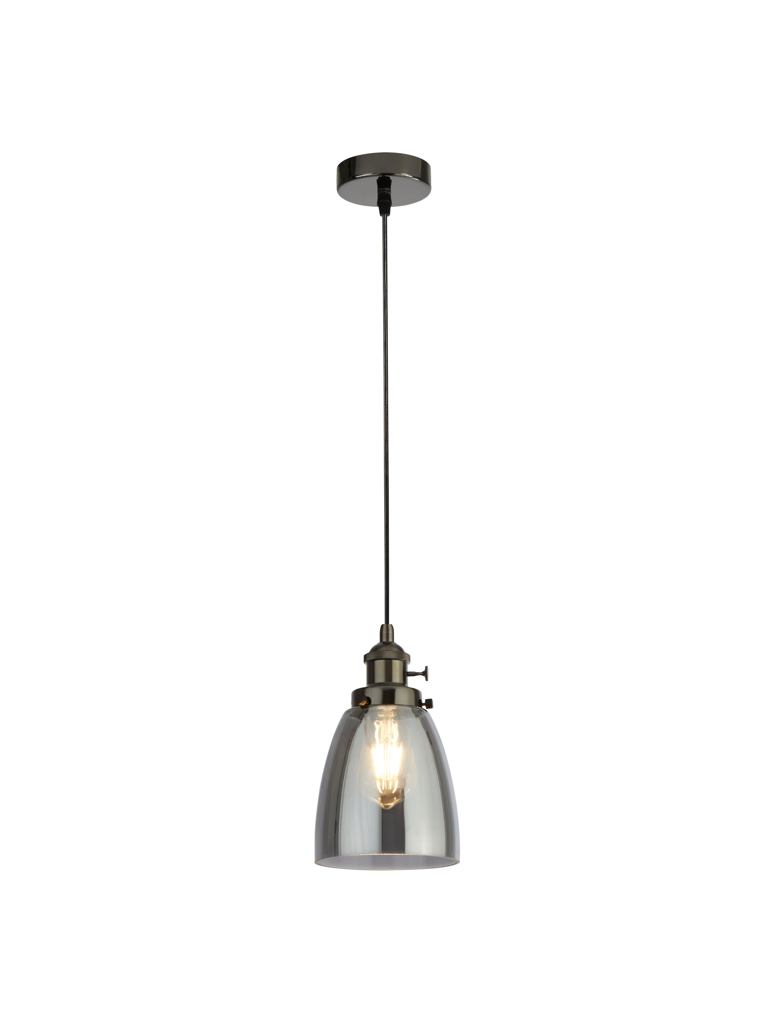 Searchlight Pendant Island Single Aluminium Holder Smoked Glass