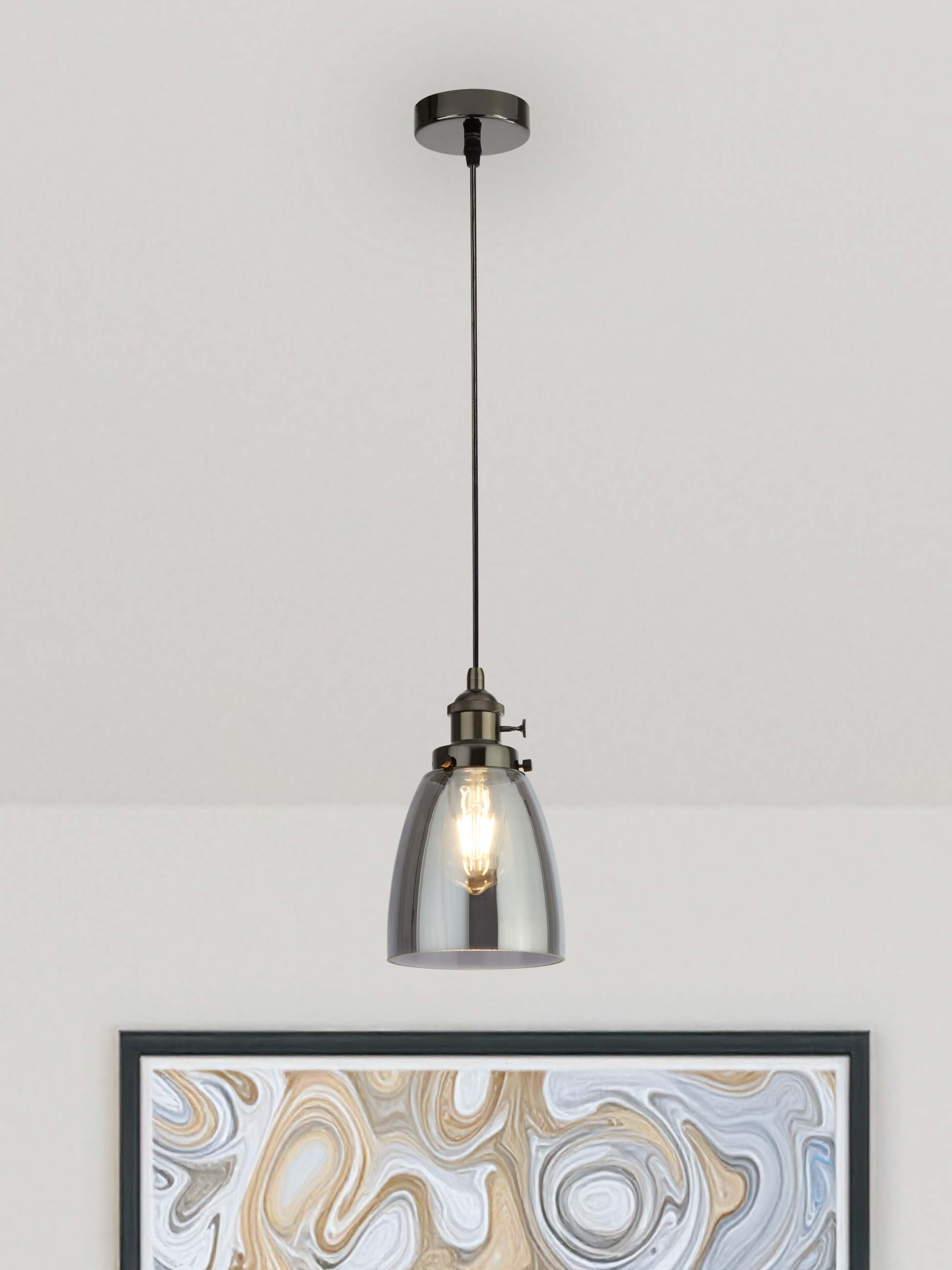 Searchlight Pendant Island Single Aluminium Holder Smoked Glass