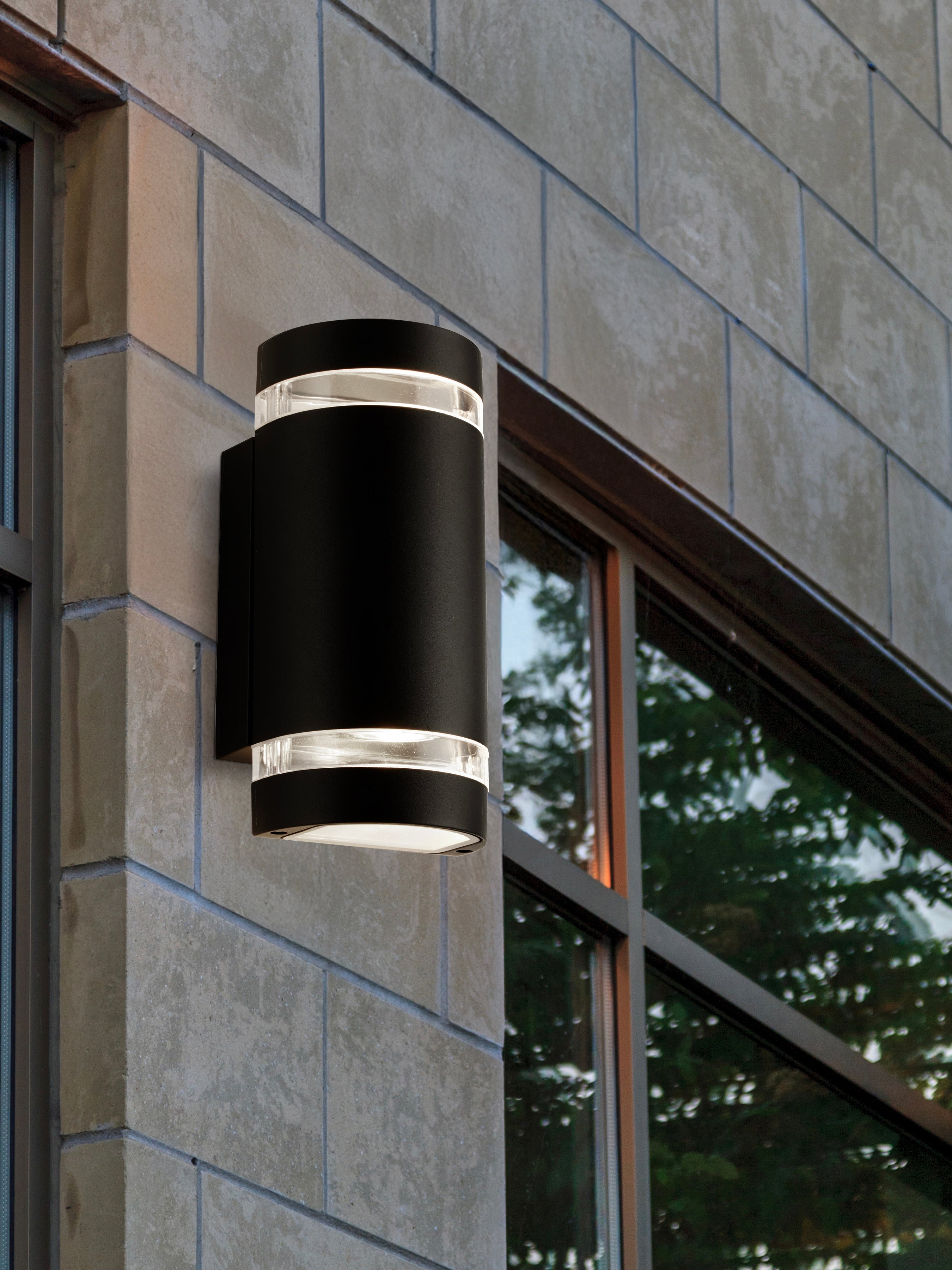 Searchlight Shelley Outdoor 2 Light Wall Light - Black, Glass & Polycarbonate