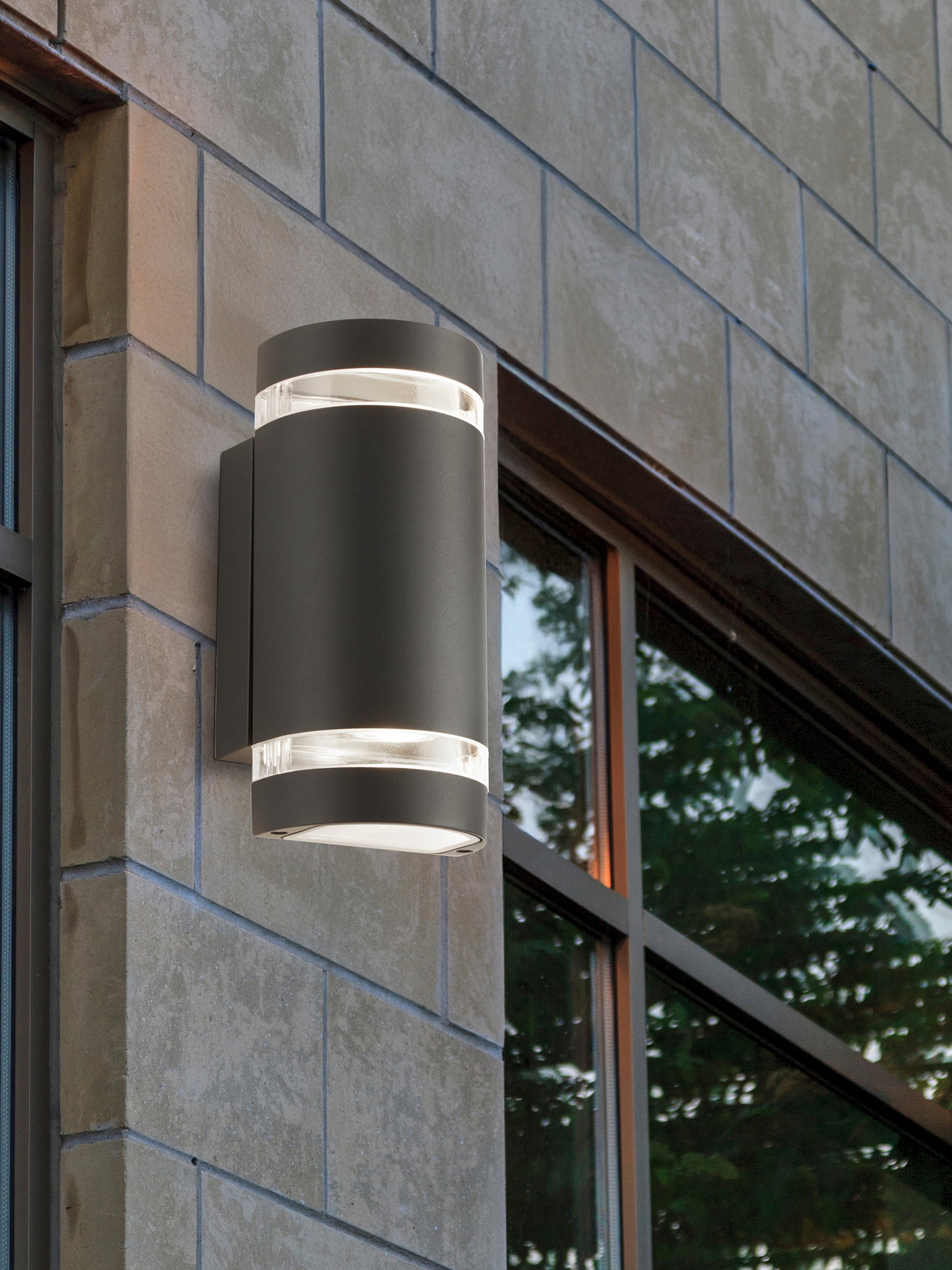 Searchlight Shelley LED Outdoor 2 Light Wall Light - Grey & Clear Diffuser - IP44