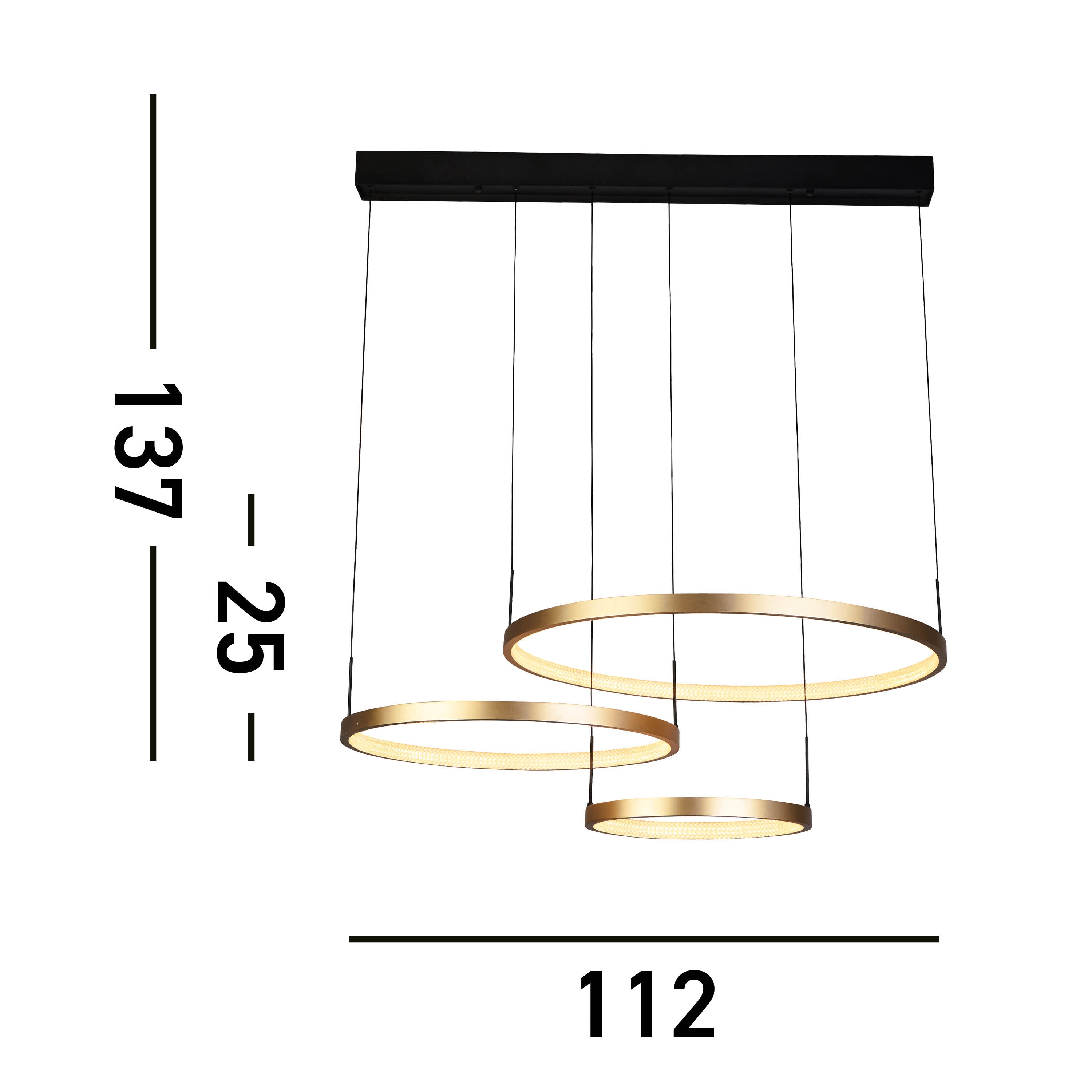 Searchlight Gilbert 3 Ring Pendant - Black & Gold Metal