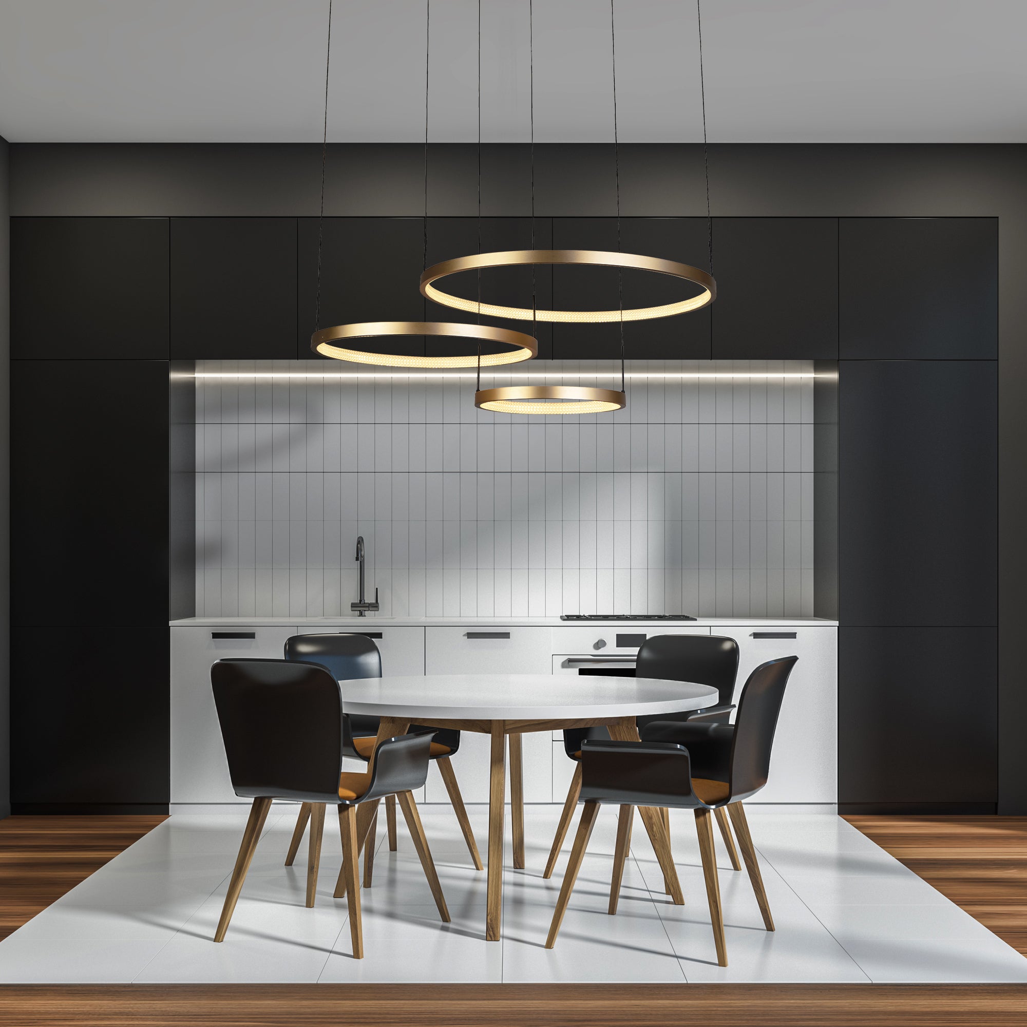 Searchlight Gilbert 3 Ring Pendant - Black & Gold Metal