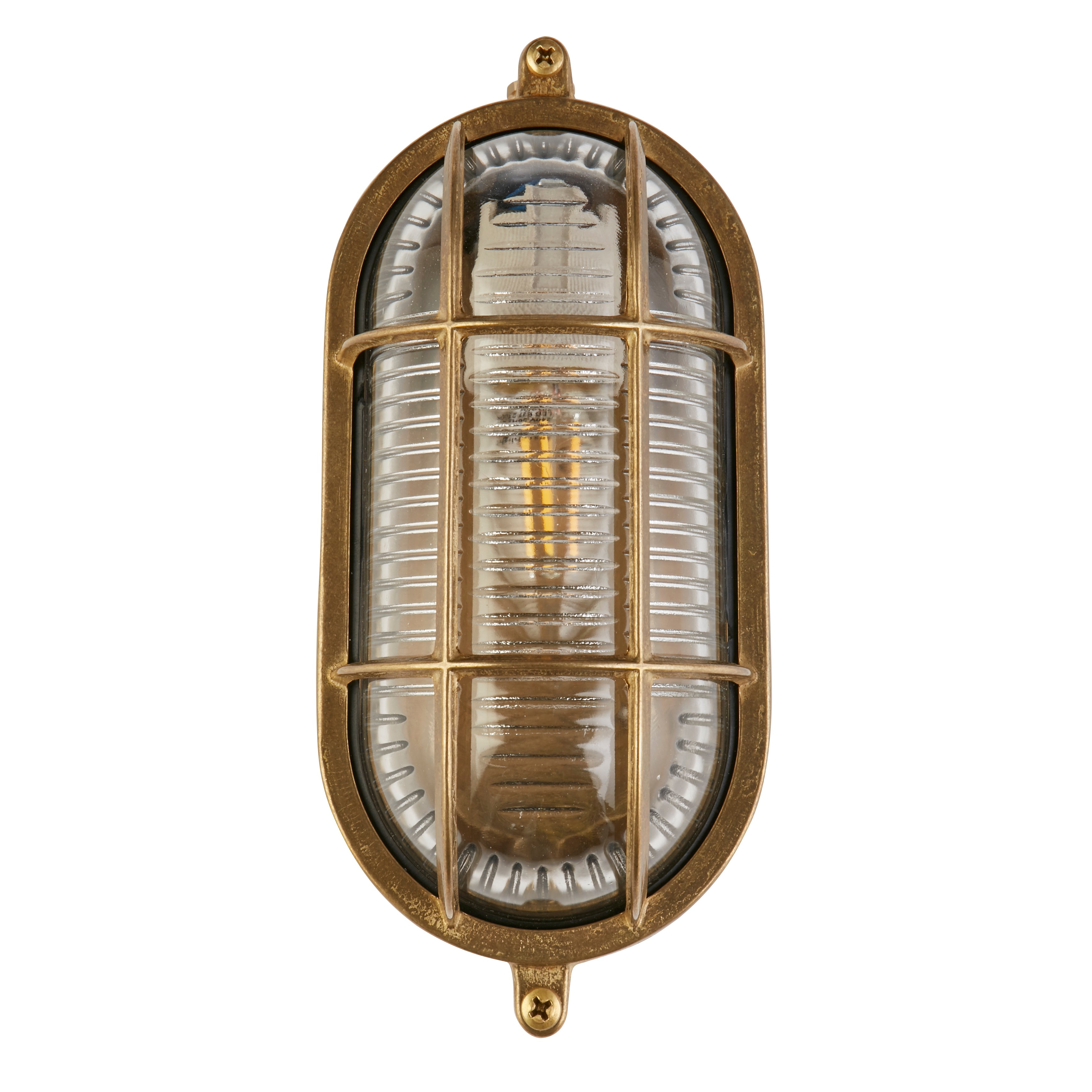 Searchlight Browside Oval Outdoor Light - Solid Brass & Ribbed Glass