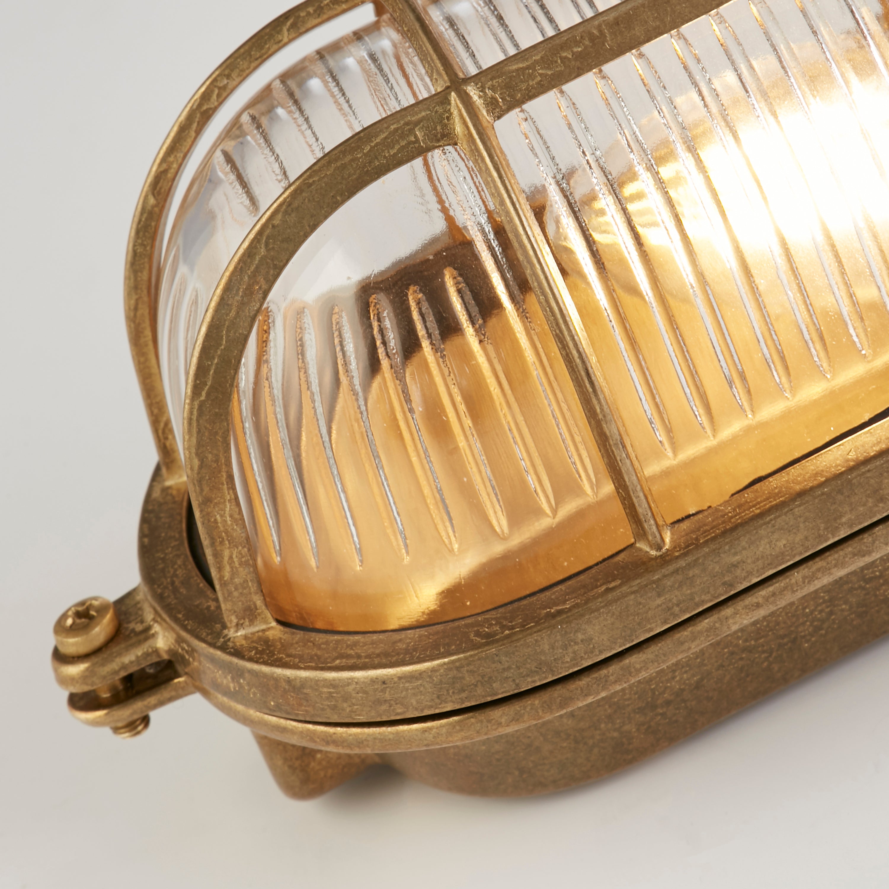 Searchlight Browside Oval Outdoor Light - Solid Brass & Ribbed Glass
