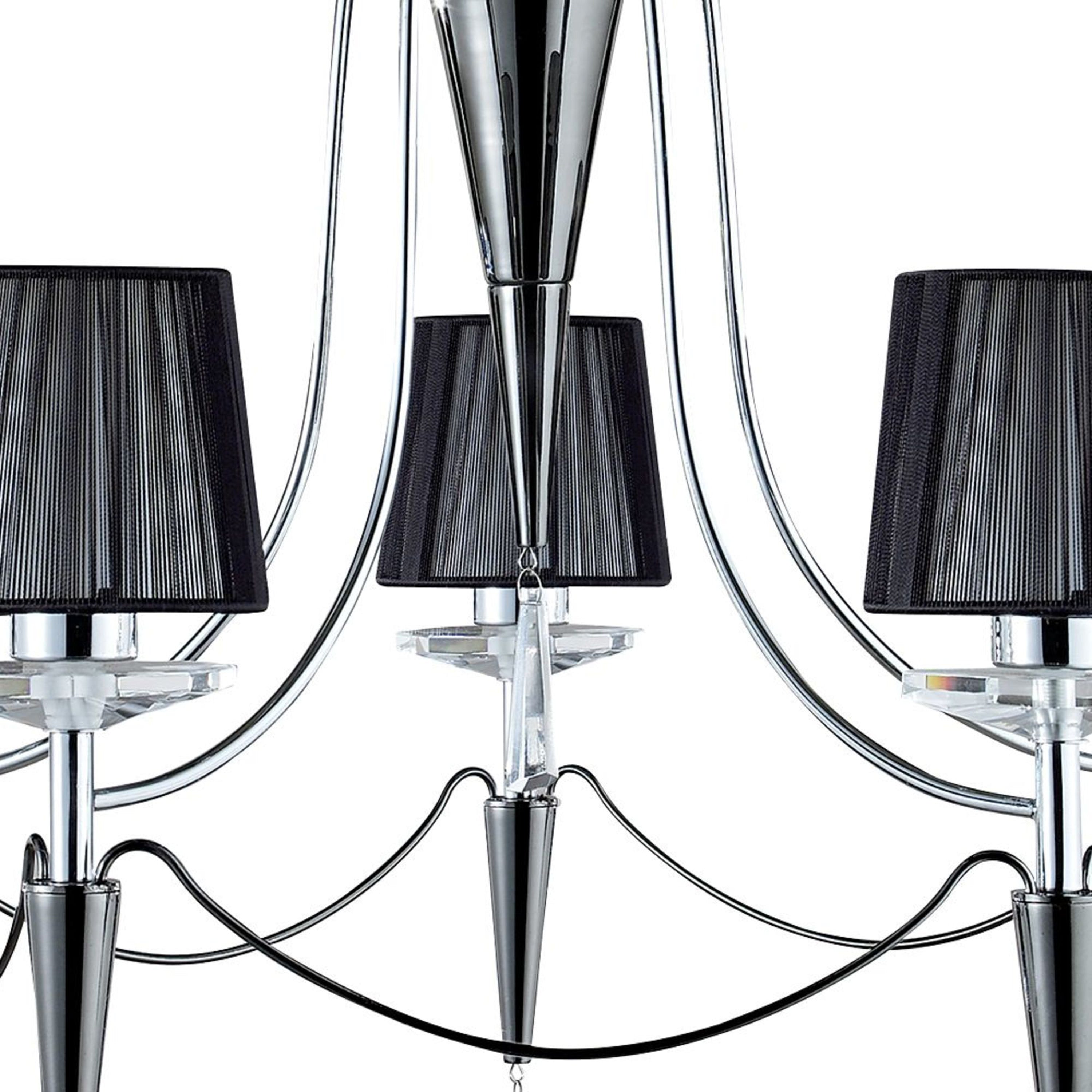 Searchlight Davy - 5 Light Ceiling Fitting, Chrome/Black Chrome, Black String Shades